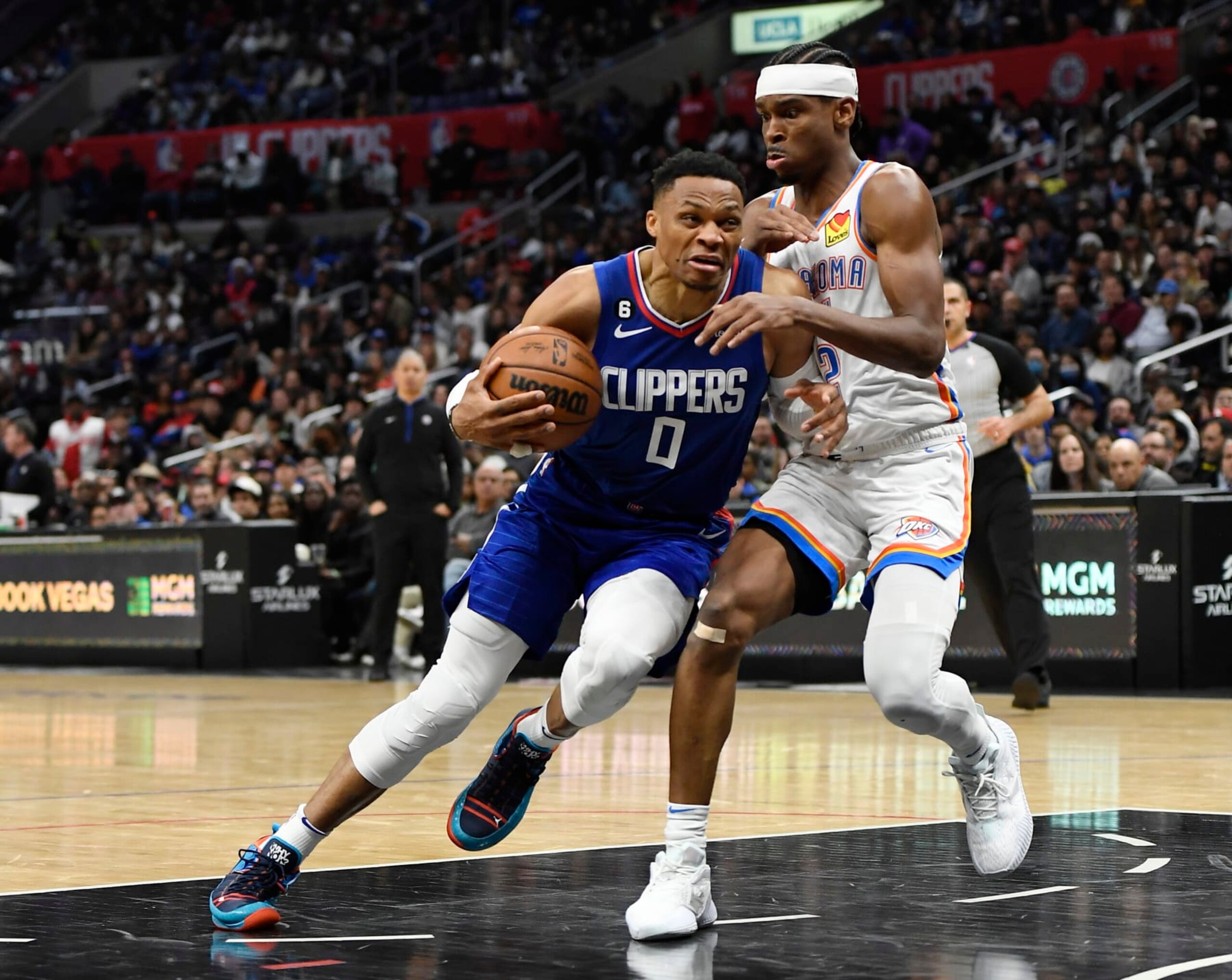 Russell Westbrook (0) and Shai Gilgeous-Alexander (2).