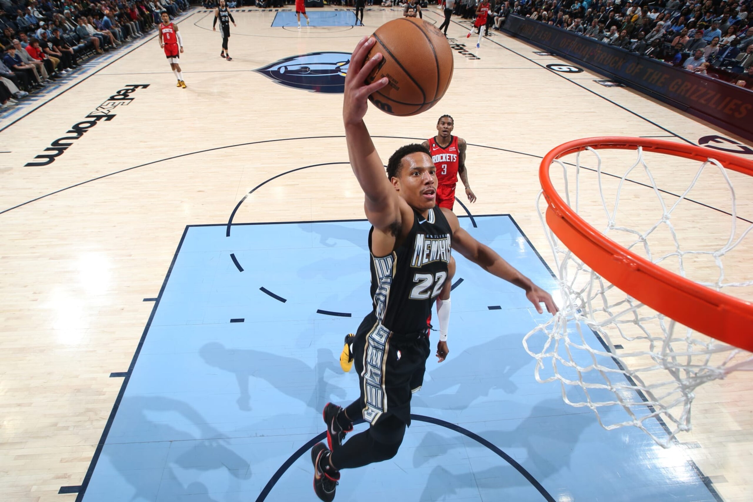 Memphis' Desmond Bane drives to the basket during the game against the Houston Rockets on March 24.