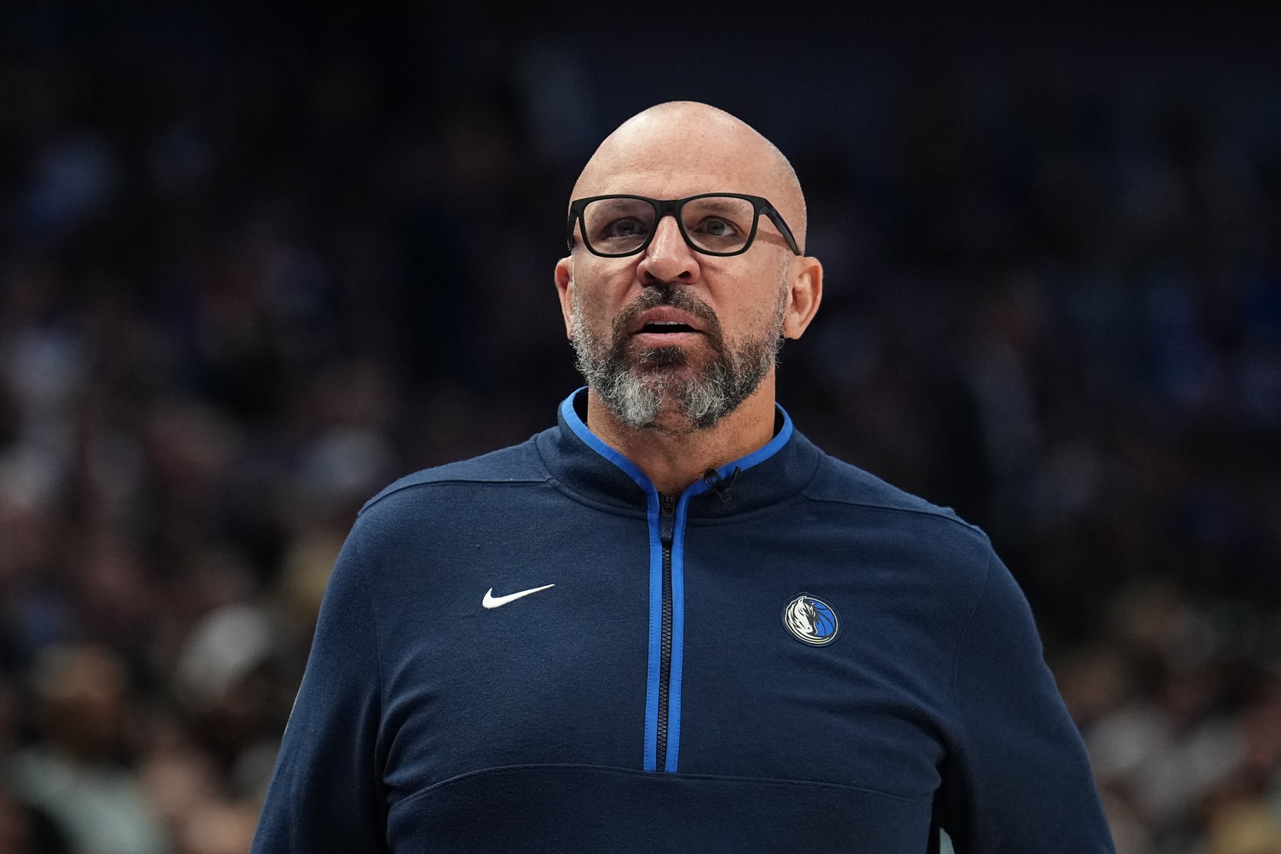 DALLAS, TX - MARCH 22: Head Coach Jason Kidd of the Dallas Mavericks looks on during the game against the Golden State Warriors on March 22, 2023 at the American Airlines Center in Dallas, Texas. NOTE TO USER: User expressly acknowledges and agrees that, by downloading and or using this photograph, User is consenting to the terms and conditions of the Getty Images License Agreement. Mandatory Copyright Notice: Copyright 2023 NBAE (Photo by Glenn James/NBAE via Getty Images)