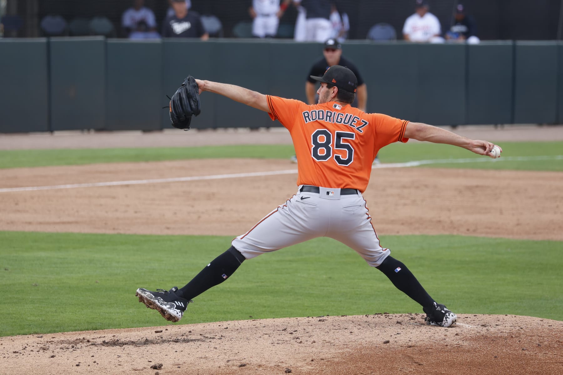 FORT MEYERS, FL - MARCH 07: Baltimore Orioles pitcher Grayson Rodriguez pitches against the Minnesota Twins on March 7, 2023, at Hammond Stadium in Fort Meyers, Florida. (Photo by Brian Spurlock/Icon Sportswire via Getty Images)
