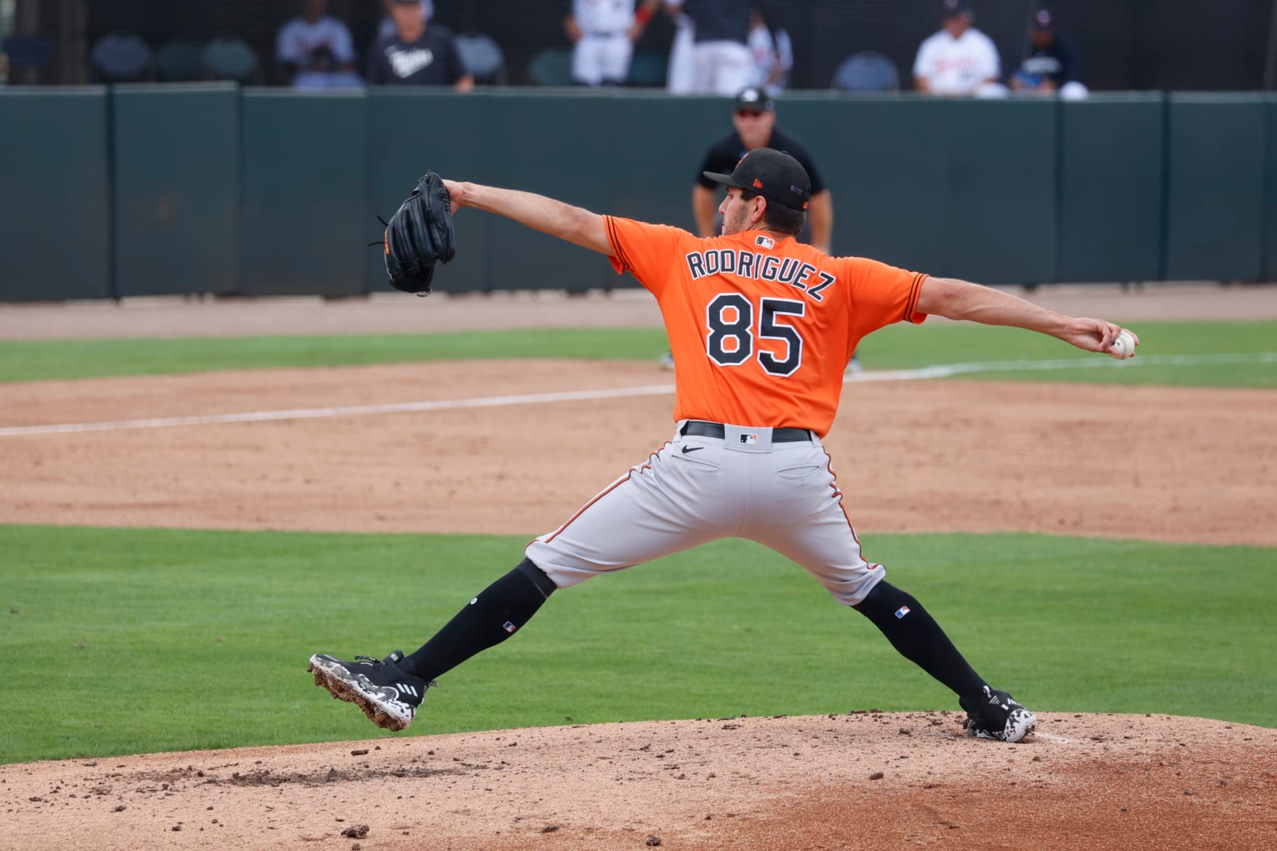 FORT MEYERS, FL - MARCH 07: Baltimore Orioles pitcher Grayson Rodriguez pitches against the Minnesota Twins on March 7, 2023, at Hammond Stadium in Fort Meyers, Florida. (Photo by Brian Spurlock/Icon Sportswire via Getty Images)