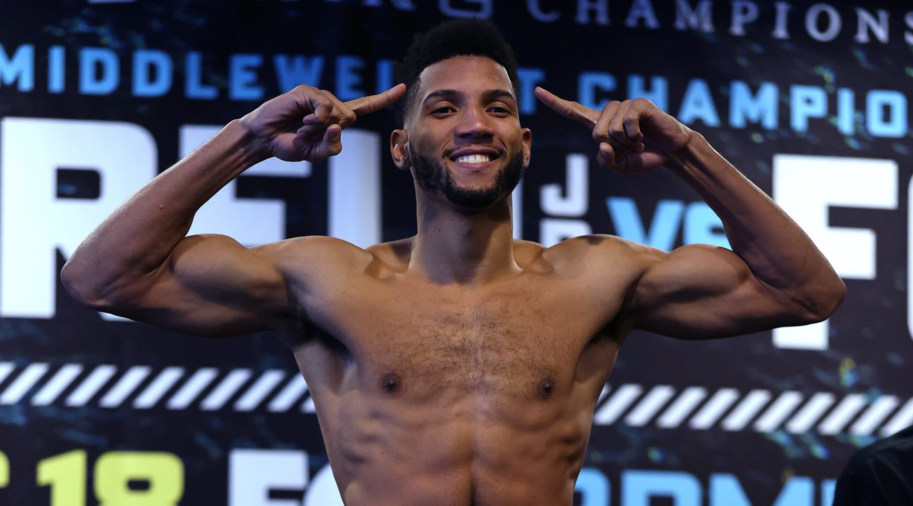 MINNEAPOLIS, MN - DECEMBER 17: WBA World Super Middleweight championship contender Davíd Morrell, Jr. with a record of 5-0 (4 KOs) weighs in at 167lbs ahead of his December 18 fight against Alantez Fox at the W Hotel on December 17, 2021 in Minneapolis, Minnesota. (Photo by Adam Bettcher/Getty Images)