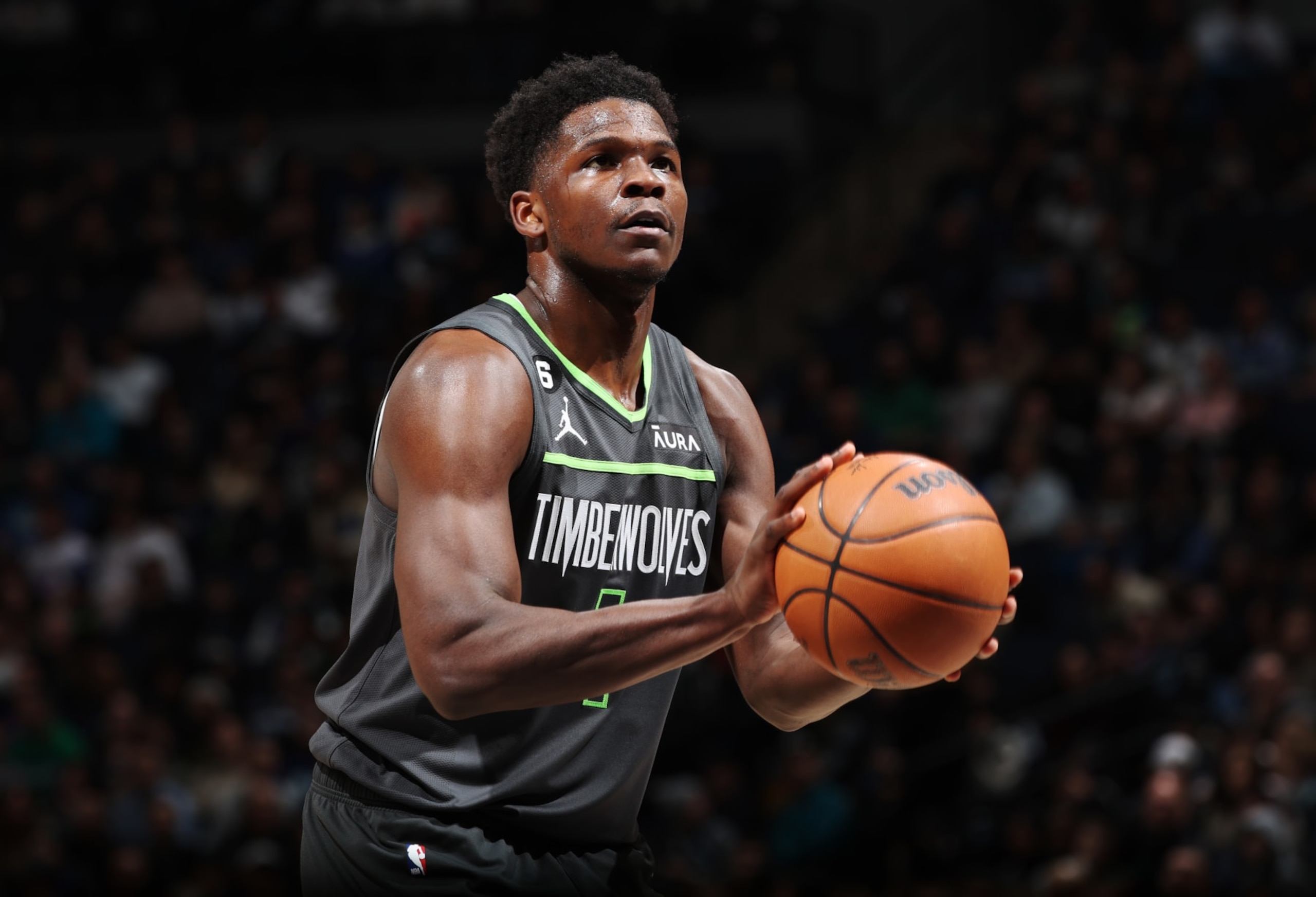 MINNEAPOLIS, MN - MARCH 10: Anthony Edwards #1 of the Minnesota Timberwolves shoots the ball during the game against the Brooklyn Nets on March 10, 2023 at Target Center in Minneapolis, Minnesota. NOTE TO USER: User expressly acknowledges and agrees that, by downloading and or using this Photograph, user is consenting to the terms and conditions of the Getty Images License Agreement. Mandatory Copyright Notice: Copyright 2023 NBAE (Photo by David Sherman/NBAE via Getty Images)