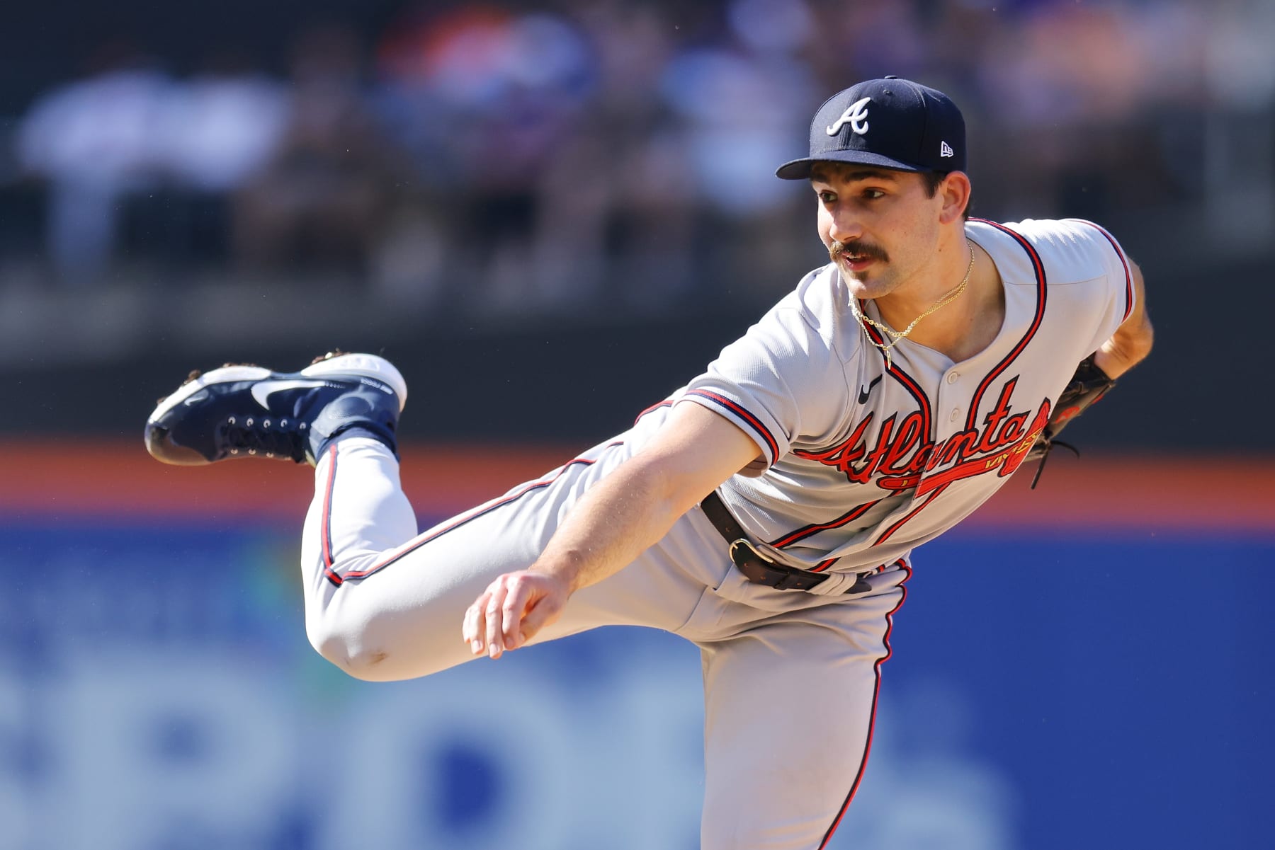 NEW YORK, NEW YORK - AUGUST 07: Spencer Strider #65 of the Atlanta Braves pitches in the second inning against the New York Mets at Citi Field on August 07, 2022 in New York City. (Photo by Mike Stobe/Getty Images)