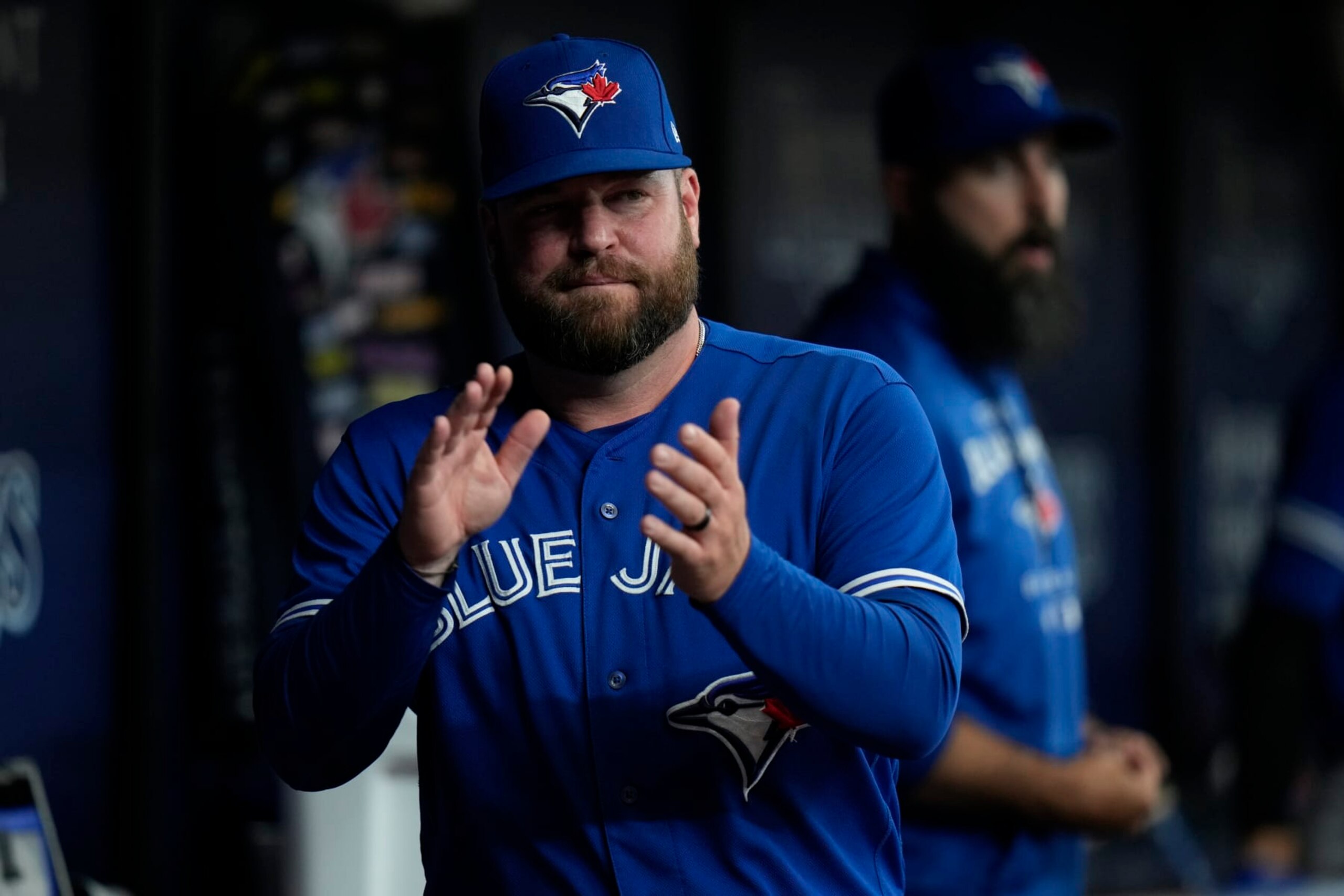 Toronto Blue Jays interim manager John Schneider during the first inning of a baseball game against the Tampa Bay Rays Tuesday, Aug. 2, 2022, in St. Petersburg, Fla. (AP Photo/Chris O'Meara)