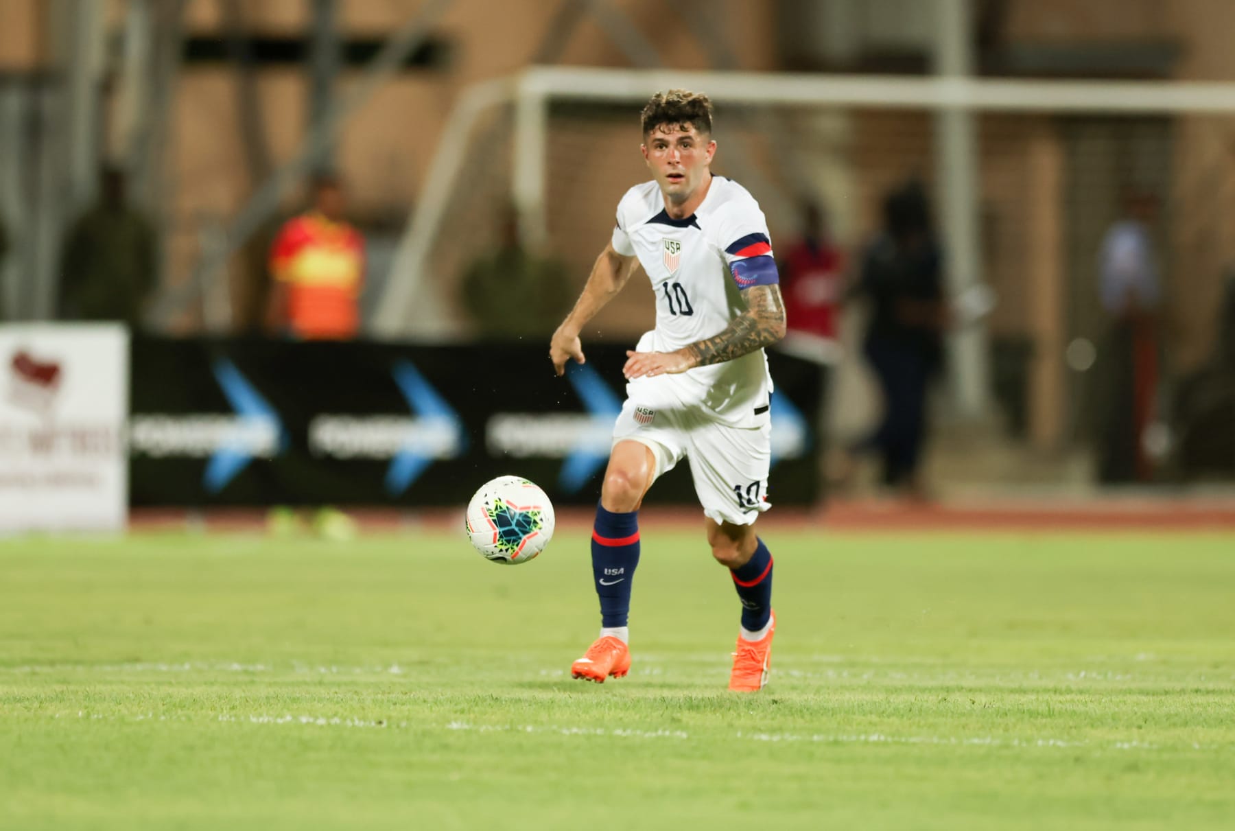 SAINT GEORGES, GRENADA - MARCH 24: Christian Pulisic #10 of the United States moves towards the box during a Concacaf Nations League game between Grenada and USMNT at Kirani James Athletic Stadium on March 24, 2023 in Saint Georges, Grenada. (Photo by John Dorton/ISI Photos/Getty Images)
