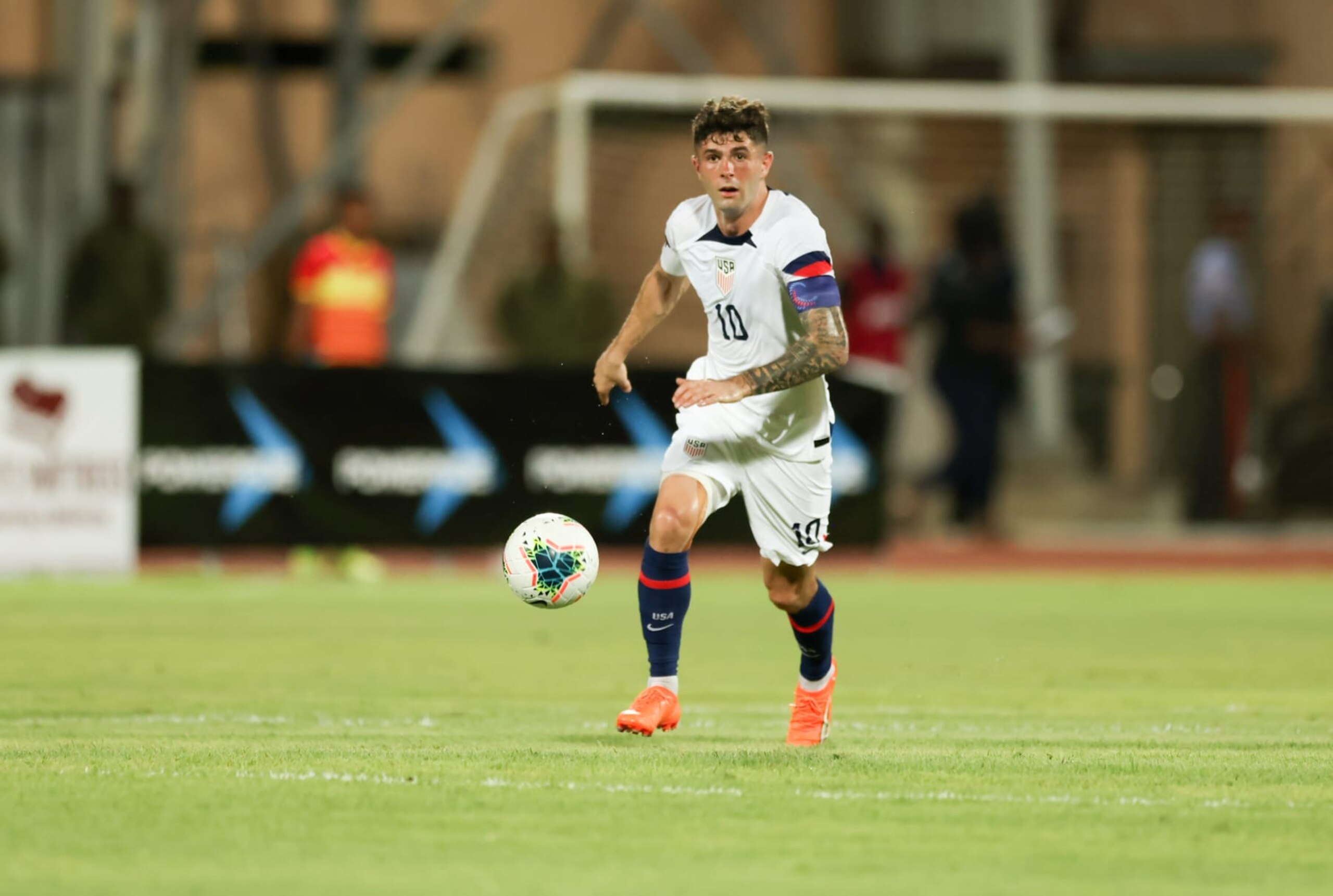 SAINT GEORGES, GRENADA - MARCH 24: Christian Pulisic #10 of the United States moves towards the box during a Concacaf Nations League game between Grenada and USMNT at Kirani James Athletic Stadium on March 24, 2023 in Saint Georges, Grenada. (Photo by John Dorton/ISI Photos/Getty Images)