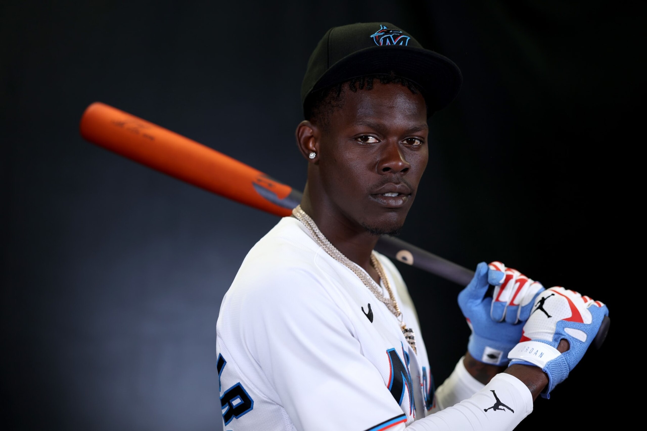 JUPITER, FLORIDA - FEBRUARY 22: Jazz Chisholm Jr. #2 of the Miami Marlins poses for a portrait during photo day at Roger Dean Stadium on February 22, 2023 in Jupiter, Florida. (Photo by Rob Carr/Getty Images)