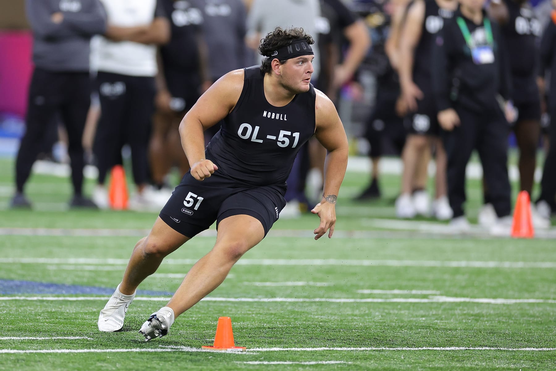 INDIANAPOLIS, INDIANA - MARCH 05: Luke Wypler of Ohio State participates in a drill during the NFL Combine at Lucas Oil Stadium on March 05, 2023 in Indianapolis, Indiana. (Photo by Stacy Revere/Getty Images)