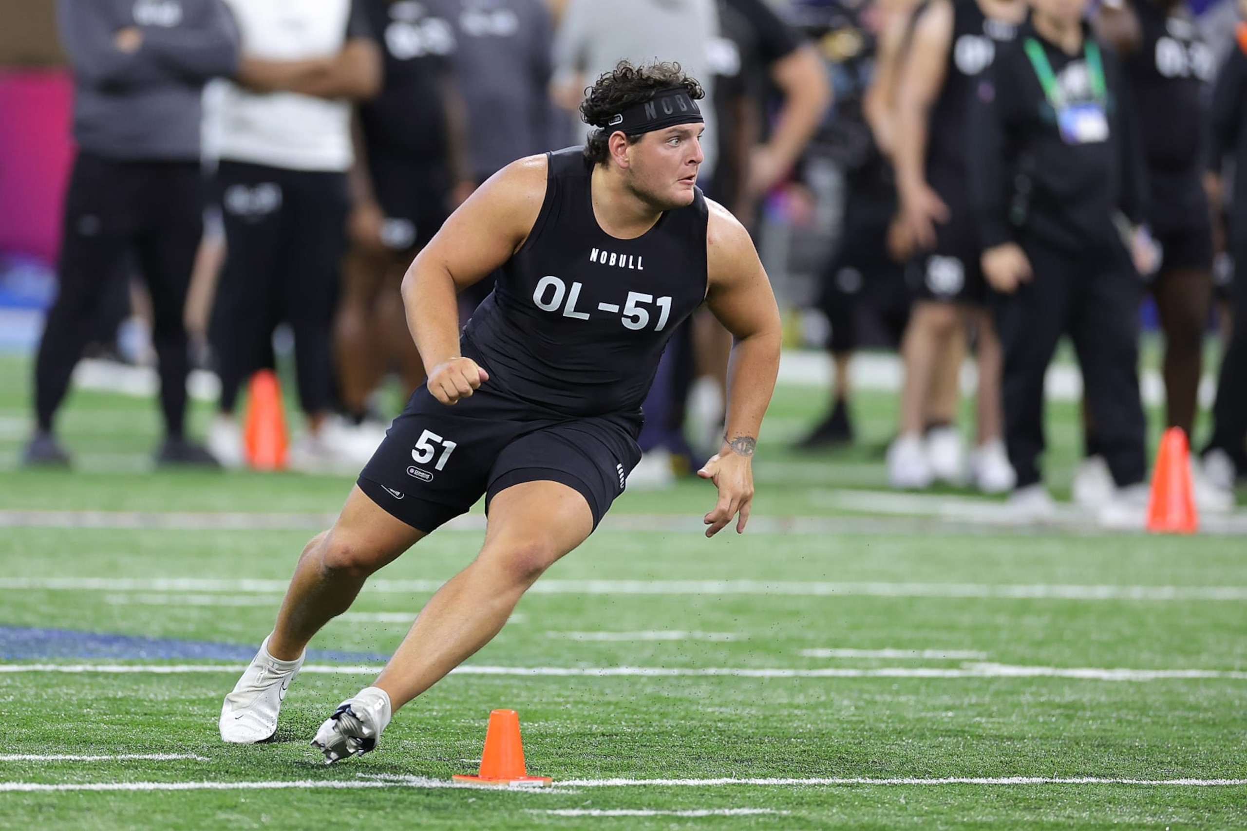 INDIANAPOLIS, INDIANA - MARCH 05: Luke Wypler of Ohio State participates in a drill during the NFL Combine at Lucas Oil Stadium on March 05, 2023 in Indianapolis, Indiana. (Photo by Stacy Revere/Getty Images)