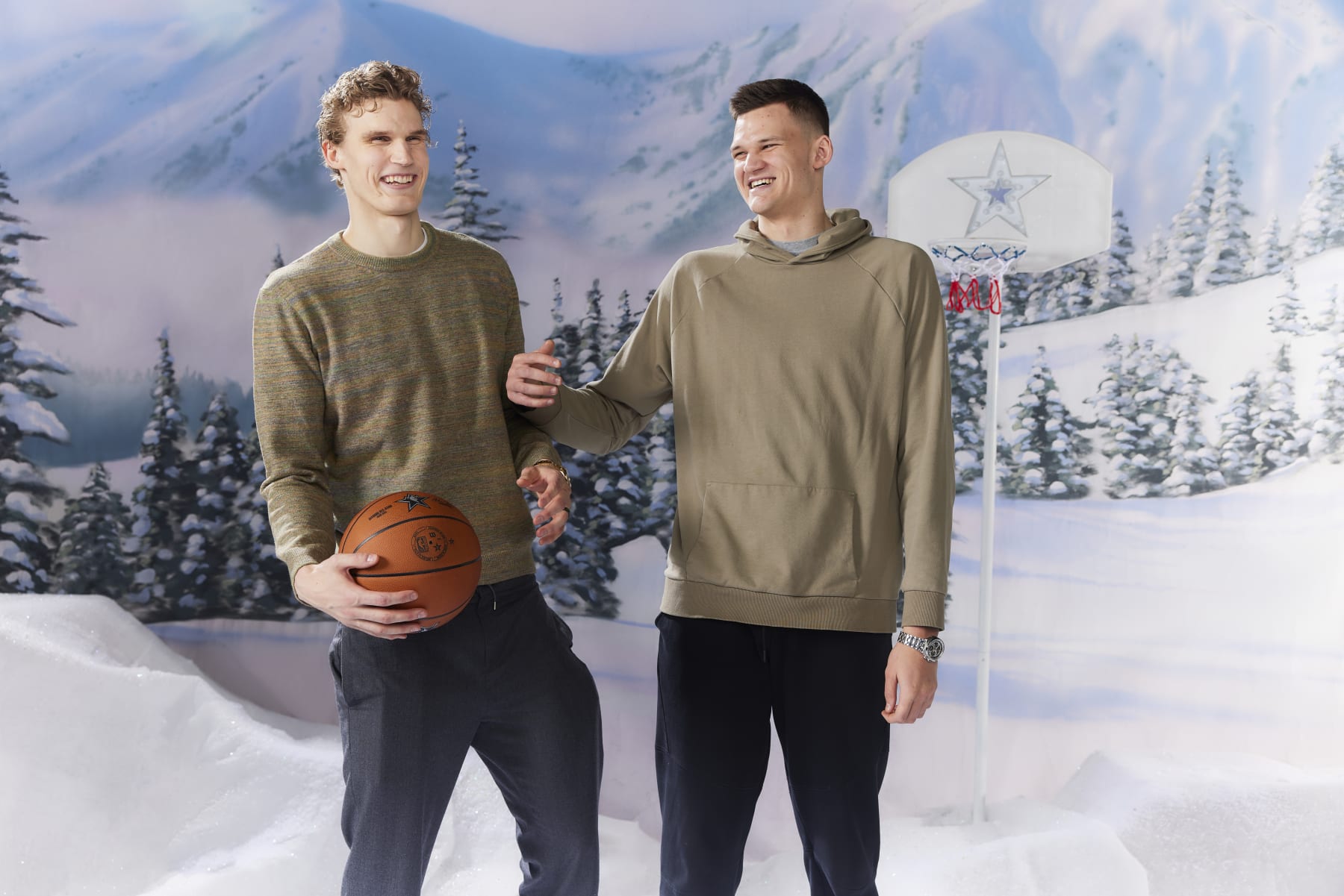 SALT LAKE CITY, UT - FEBRUARY 16: Lauri Markkanen #23 and Walker Kessler #24 of the Utah Jazz pose for a portrait during NBAE Media Circuit Portraits as part of 2023 NBA All Star Weekend on Thursday, February 16, 2023 at the Hyatt Regency in Salt Lake City, Utah. NOTE TO USER: User expressly acknowledges and agrees that, by downloading and/or using this Photograph, user is consenting to the terms and conditions of the Getty Images License Agreement. Mandatory Copyright Notice: Copyright 2023 NBAE (Photo by Michael LeBrecht/NBAE via Getty Images)