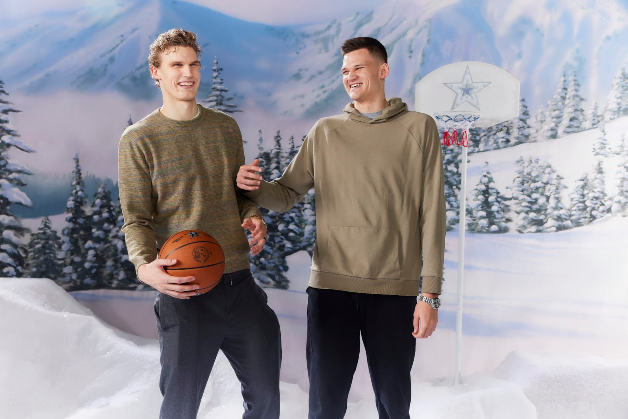 SALT LAKE CITY, UT - FEBRUARY 16: Lauri Markkanen #23 and Walker Kessler #24 of the Utah Jazz pose for a portrait during NBAE Media Circuit Portraits as part of 2023 NBA All Star Weekend on Thursday, February 16, 2023 at the Hyatt Regency in Salt Lake City, Utah. NOTE TO USER: User expressly acknowledges and agrees that, by downloading and/or using this Photograph, user is consenting to the terms and conditions of the Getty Images License Agreement. Mandatory Copyright Notice: Copyright 2023 NBAE (Photo by Michael LeBrecht/NBAE via Getty Images)