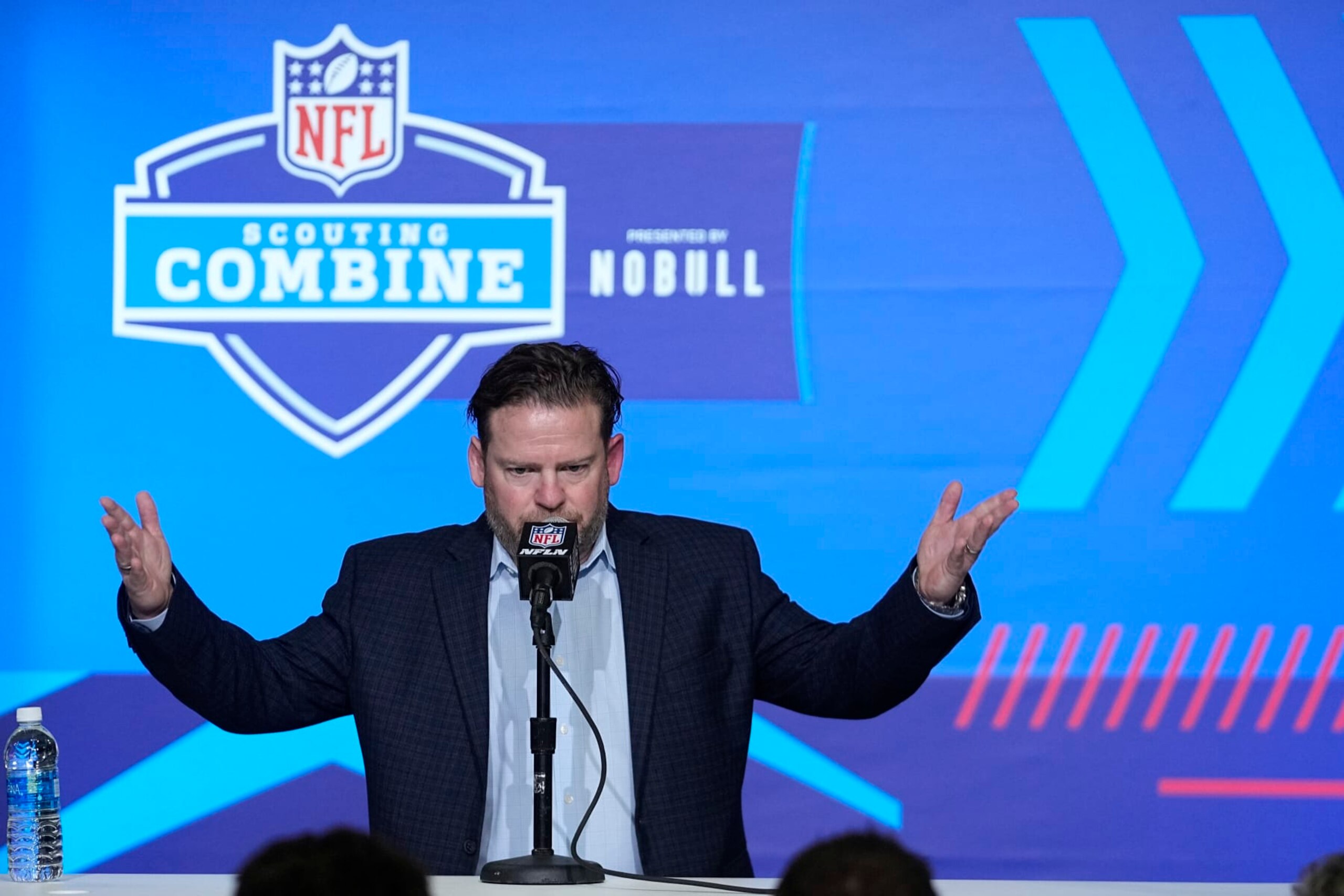 Seattle Seahawks general manager John Schneider speaks during a news conference at the NFL football scouting combine, Tuesday, Feb. 28, 2023, in Indianapolis. (AP Photo/Darron Cummings)