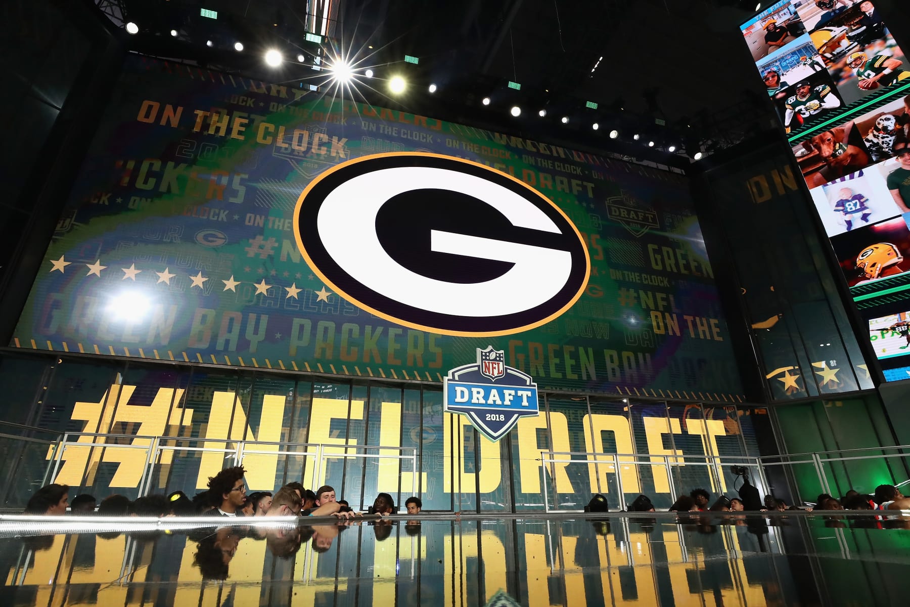 ARLINGTON, TX - APRIL 26:  The Green Bay Packers logo is seen on a video board during the first round of the 2018 NFL Draft at AT&T Stadium on April 26, 2018 in Arlington, Texas.  (Photo by Ronald Martinez/Getty Images)