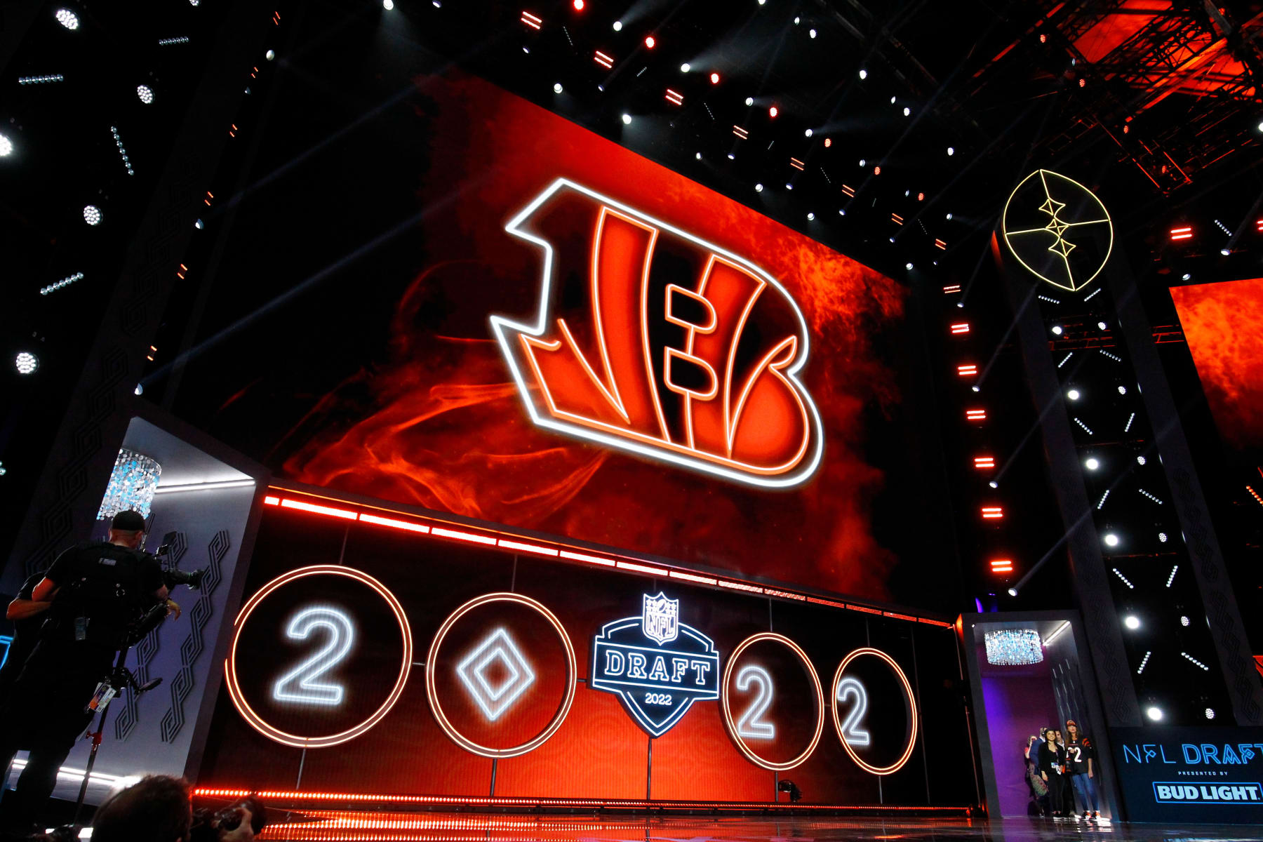 LAS VEGAS, NV - APRIL 28: General view of the Cincinnati Bengals logo during the NFL Draft on April 28, 2022 in Las Vegas, Nevada. (Photo by Jeff Speer/Icon Sportswire via Getty Images)