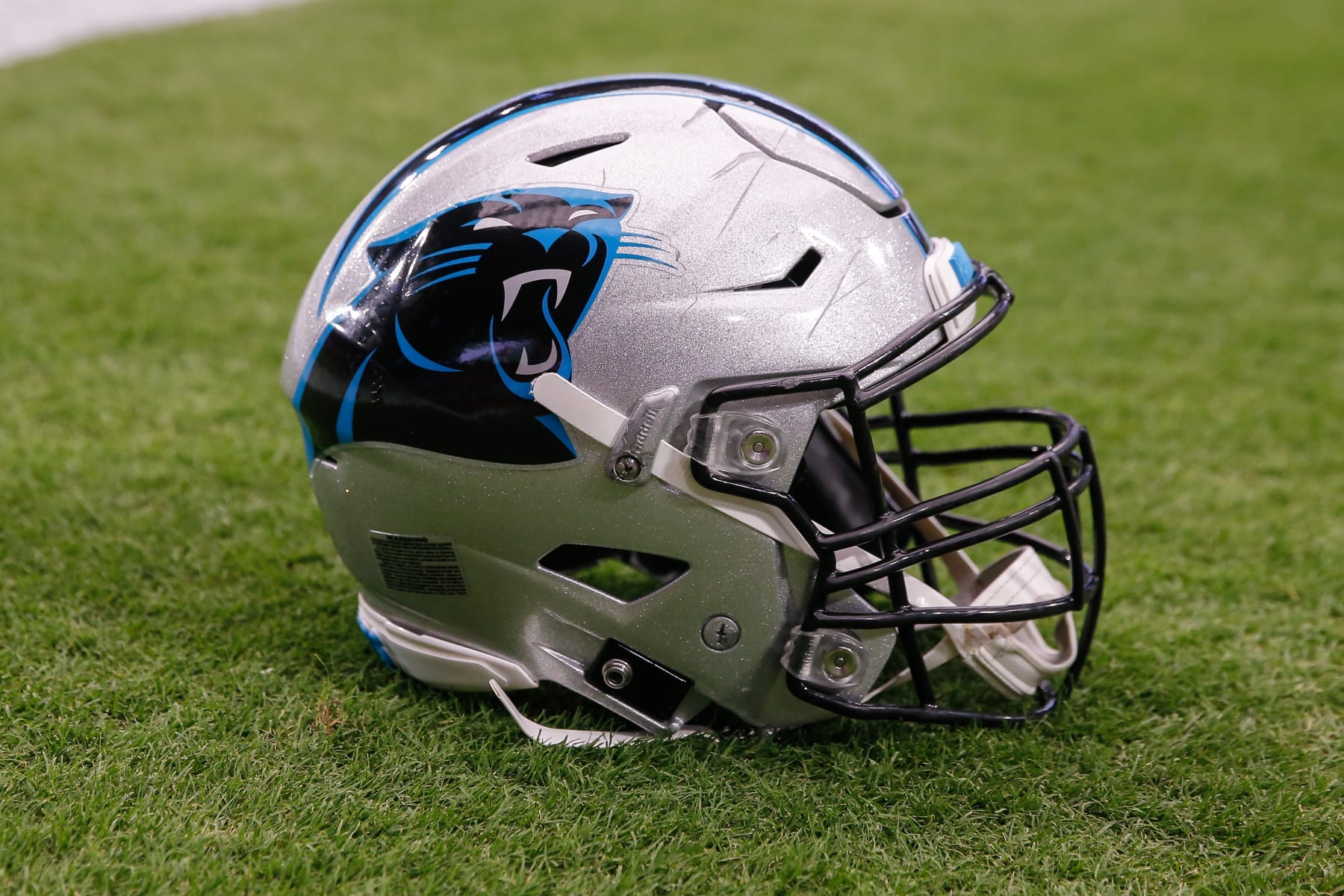 GLENDALE, AZ - SEPTEMBER 22:  A Carolina Panthers helmet on the field before the NFL football game between the Carolina Panthers and the Arizona Cardinals on September 22, 2019 at State Farm Stadium in Glendale, Arizona. (Photo by Kevin Abele/Icon Sportswire via Getty Images)