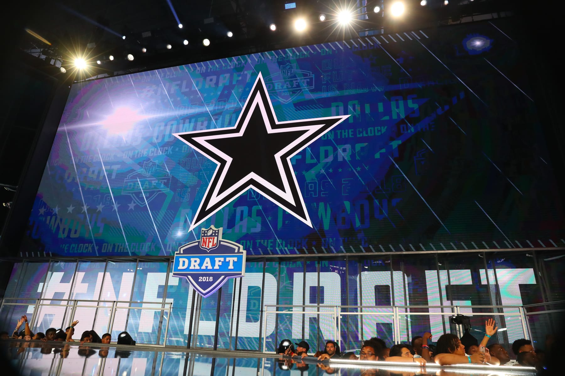 ARLINGTON, TX - APRIL 26:  The Dallas Cowboys  logo on the video board during the first round at the 2018 NFL Draft at AT&T Stadium on April 26, 2018 at AT&T Stadium in Arlington Texas. (Photo by Rich Graessle/Icon Sportswire via Getty Images)