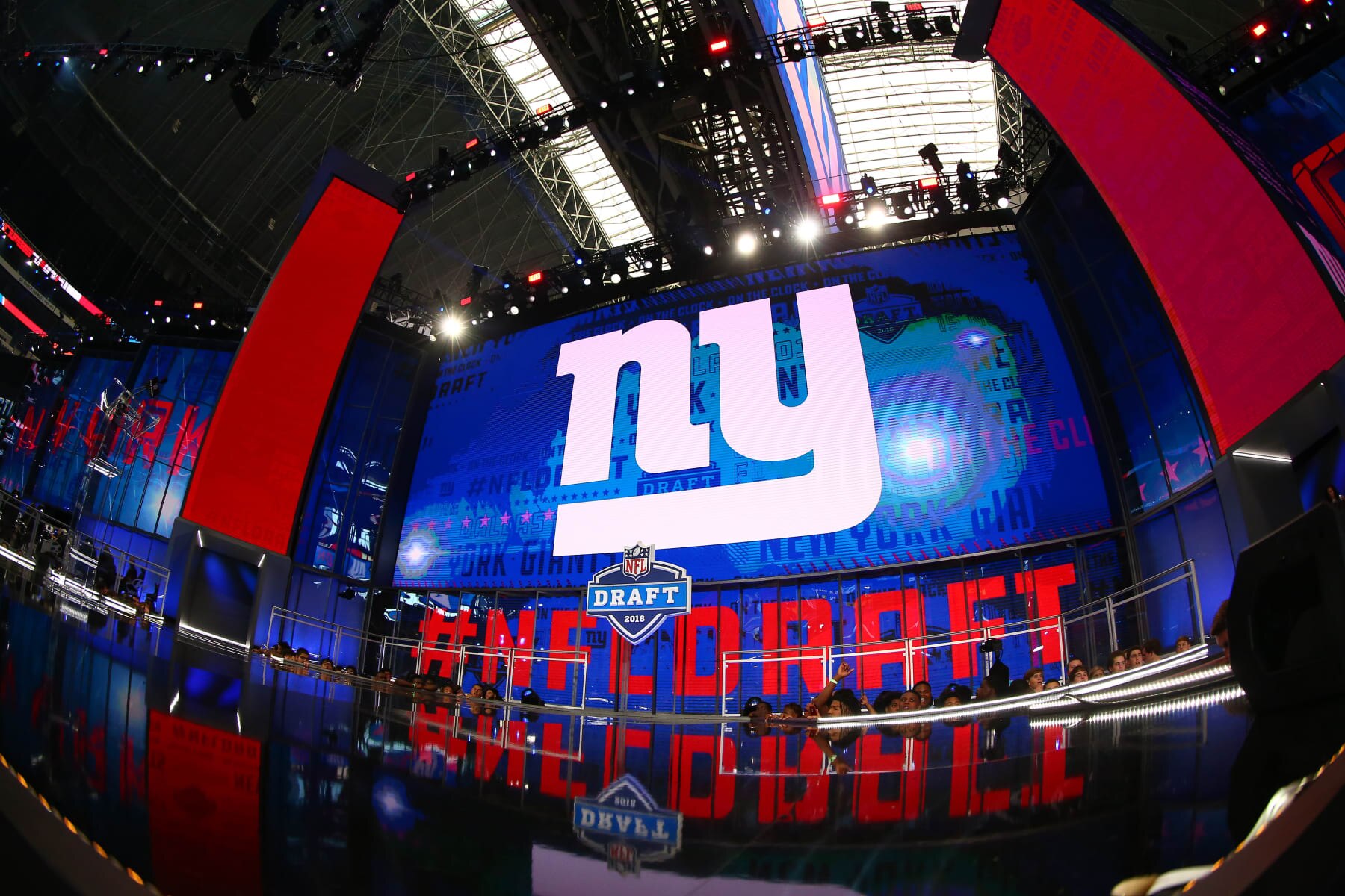 ARLINGTON, TX - APRIL 27:  New York Giants logo on the video screen during the second round of the 2018 NFL Draft on April 27, 2018, at AT&T Stadium in Arlington, TX.   (Photo by Rich Graessle/Icon Sportswire via Getty Images)