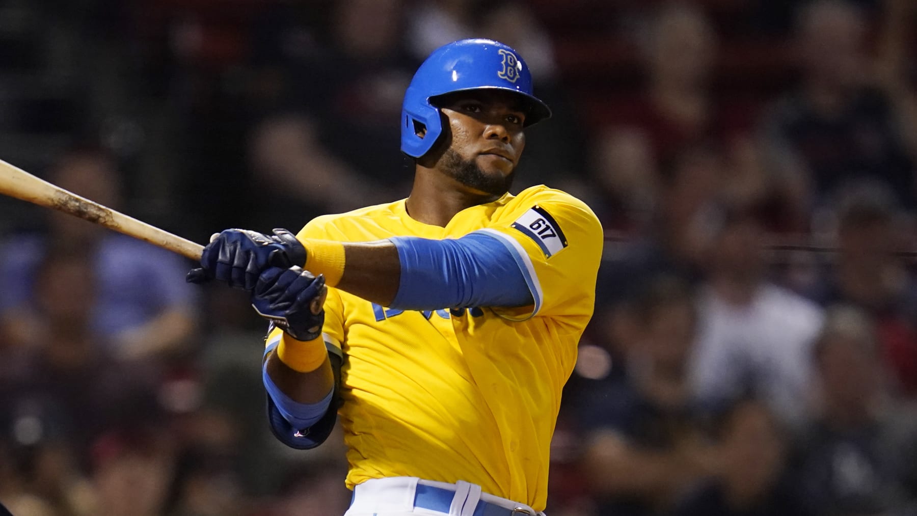 Boston Red Sox's Franchy Cordero during a baseball game at Fenway Park, Monday, July 25, 2022, in Boston. (AP Photo/Charles Krupa)