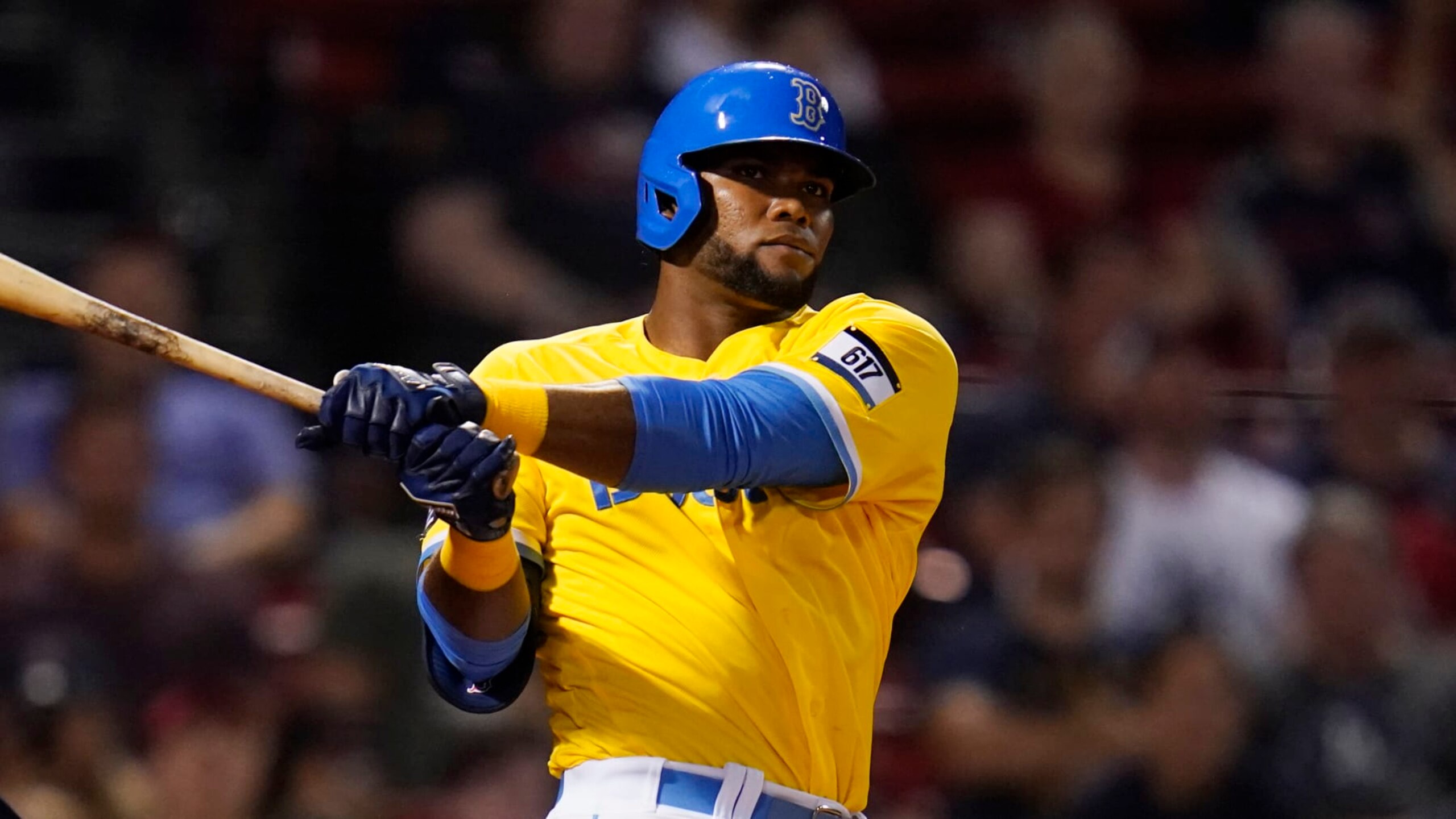 Boston Red Sox's Franchy Cordero during a baseball game at Fenway Park, Monday, July 25, 2022, in Boston. (AP Photo/Charles Krupa)