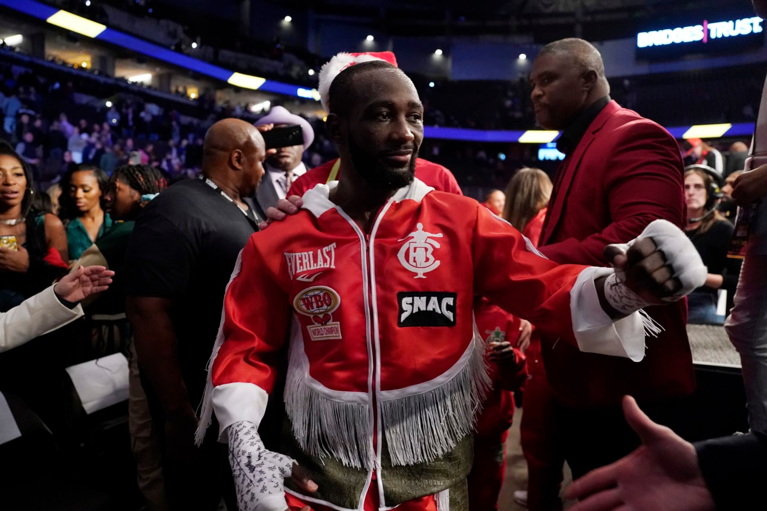 OMAHA, NEBRASKA - DECEMBER 10:  WBO champion Terence Crawford leaves the ring after knocking out David Avanesyan during their welterweight title fight at CHI Health Center on December 10, 2022 in Omaha, Nebraska. (Photo by Ed Zurga/Getty Images)