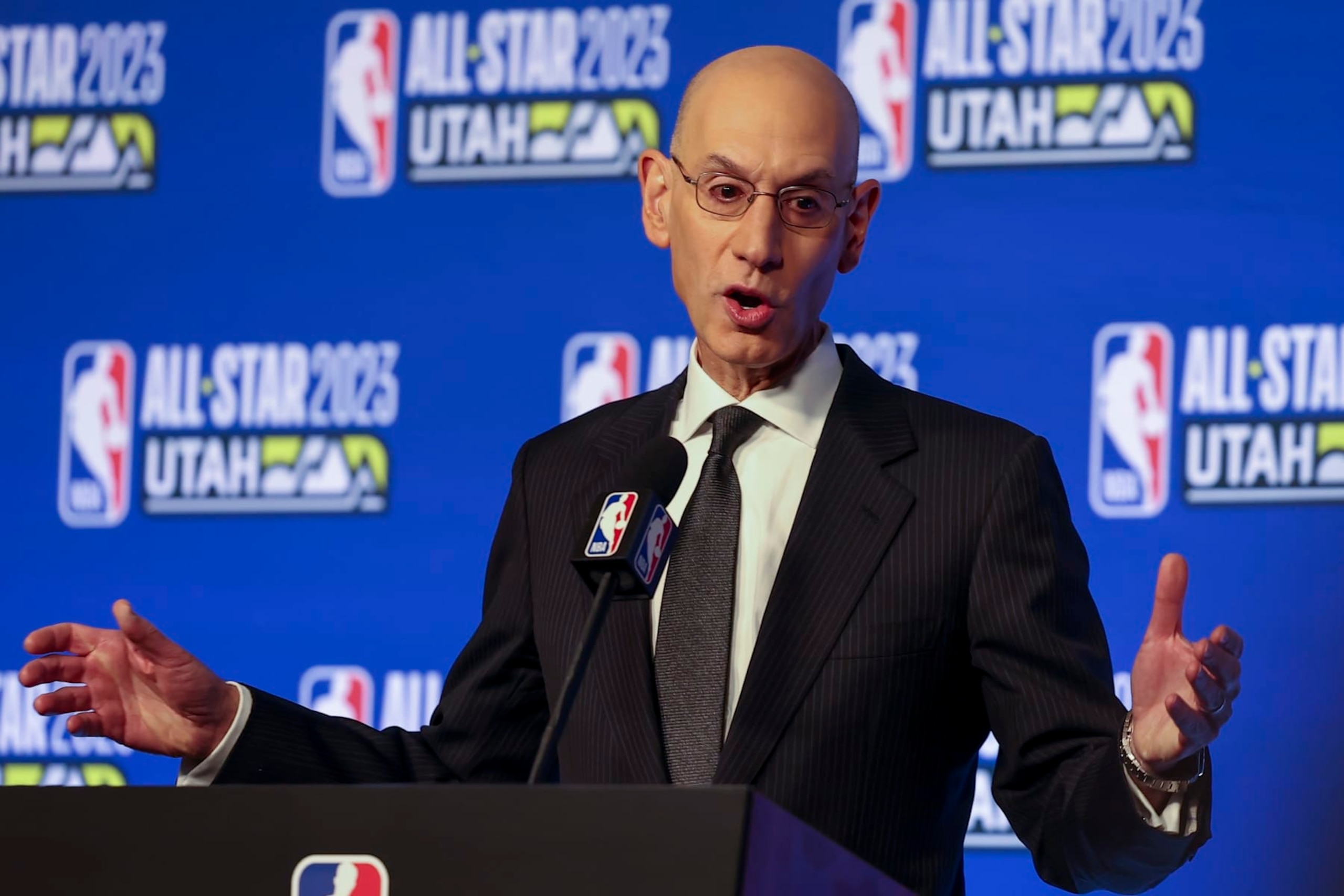 NBA Commissioner Adam Silver answers questions during the NBA basketball All-Star weekend Saturday, Feb. 18, 2023, in Salt Lake City. (AP Photo/Rob Gray) NBA Commissioner Adam Silver answers questions during the NBA basketball All-Star weekend Saturday, Feb. 18, 2023, in Salt Lake City. (AP Photo/Rob Gray)