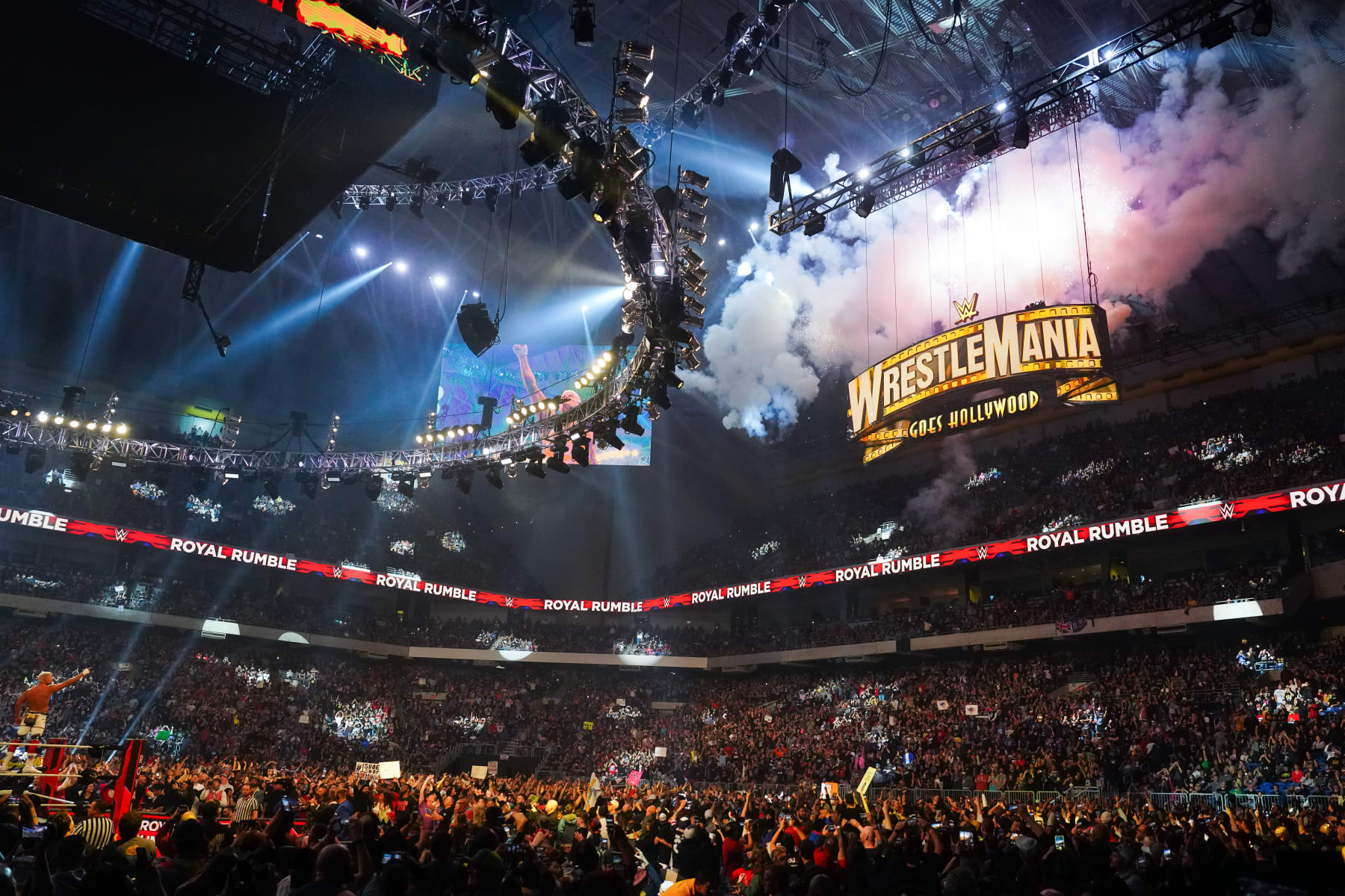 SAN ANTONIO, TEXAS - JANUARY 28: A general view of the action during the WWE Royal Rumble at the Alamodome on January 28, 2023 in San Antonio, Texas. (Photo by Alex Bierens de Haan/Getty Images)