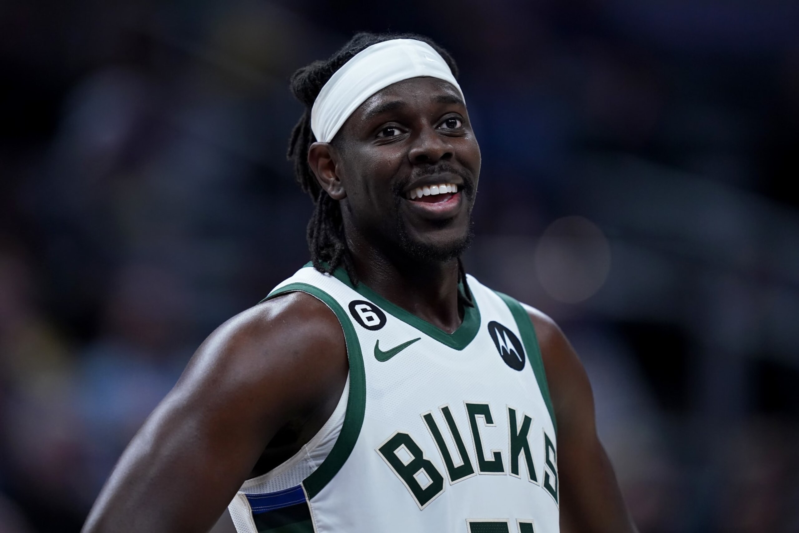 INDIANAPOLIS, INDIANA - MARCH 29: Jrue Holiday #21 of the Milwaukee Bucks looks on in the fourth quarter against the Indiana Pacers at Gainbridge Fieldhouse on March 29, 2023 in Indianapolis, Indiana. NOTE TO USER: User expressly acknowledges and agrees that, by downloading and or using this photograph, User is consenting to the terms and conditions of the Getty Images License Agreement. (Photo by Dylan Buell/Getty Images)