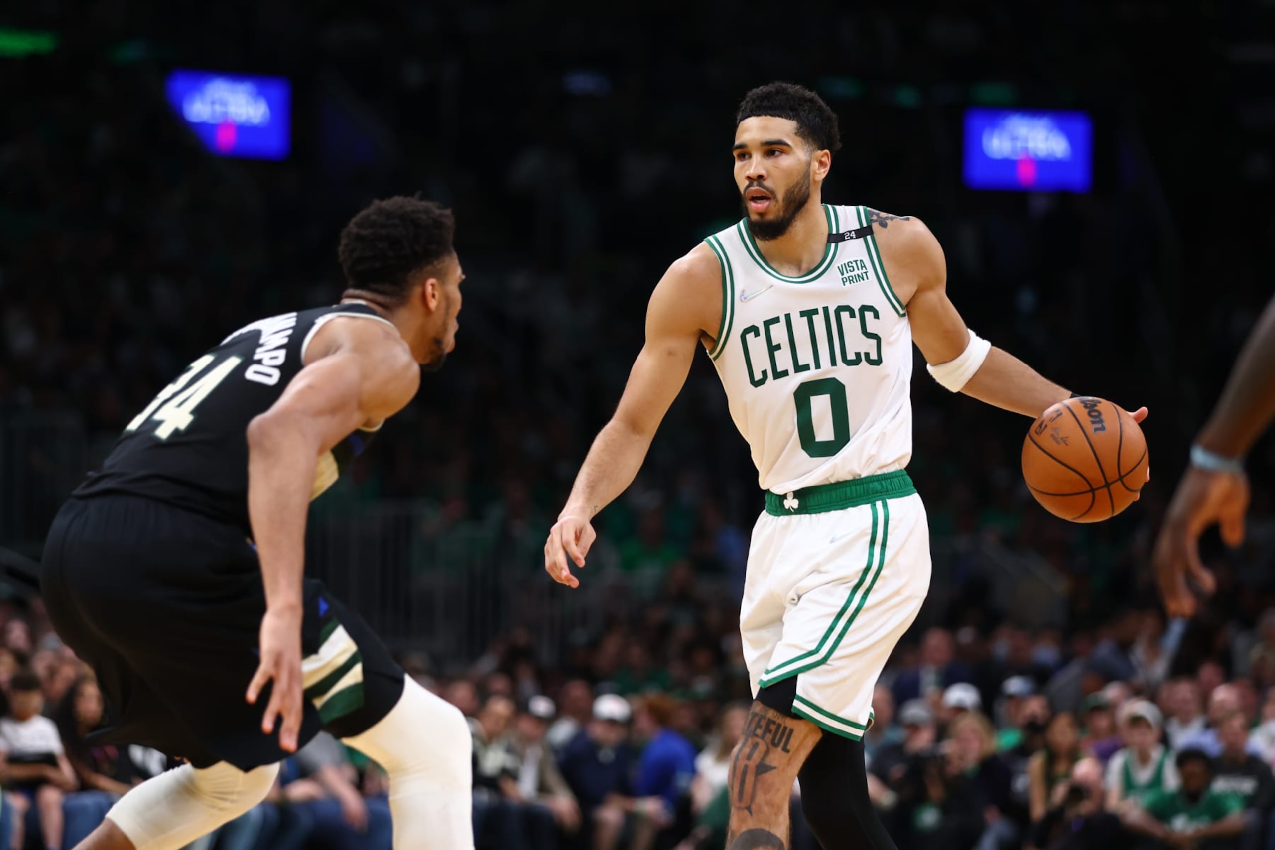 Giannis Antetokounmpo and Jayson Tatum