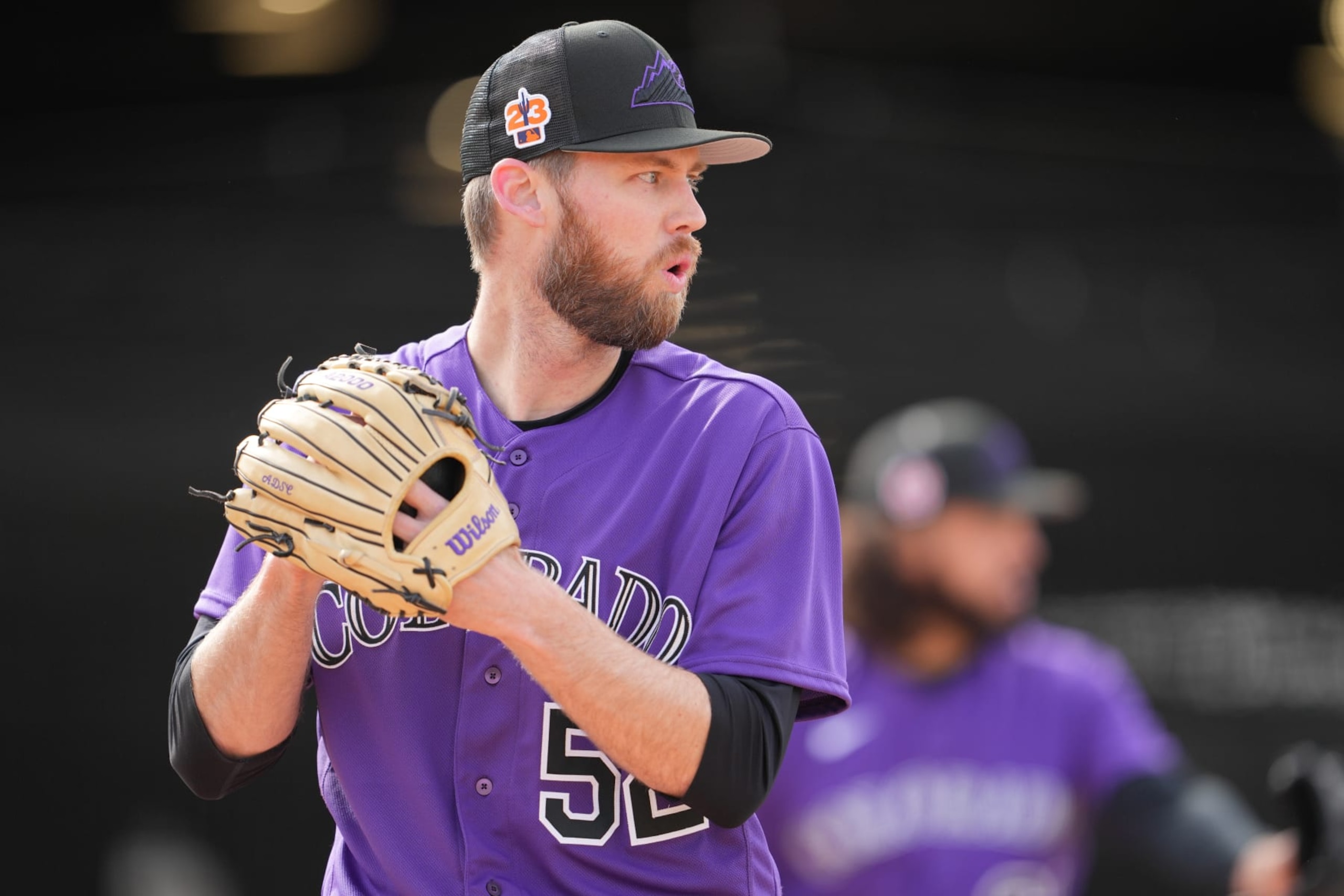 SCOTTSDALE, AZ - FEBRUARY 17: Daniel Bard #52 of the Colorado Rockies throws a bullpen at Salt River Fields at Talking Stick on February 17, 2023 in Scottsdale, Arizona. (Photo by Kyle Cooper/Colorado Rockies/Getty Images) SCOTTSDALE, AZ - FEBRUARY 17: Daniel Bard #52 of the Colorado Rockies throws a bullpen at Salt River Fields at Talking Stick on February 17, 2023 in Scottsdale, Arizona. (Photo by Kyle Cooper/Colorado Rockies/Getty Images)