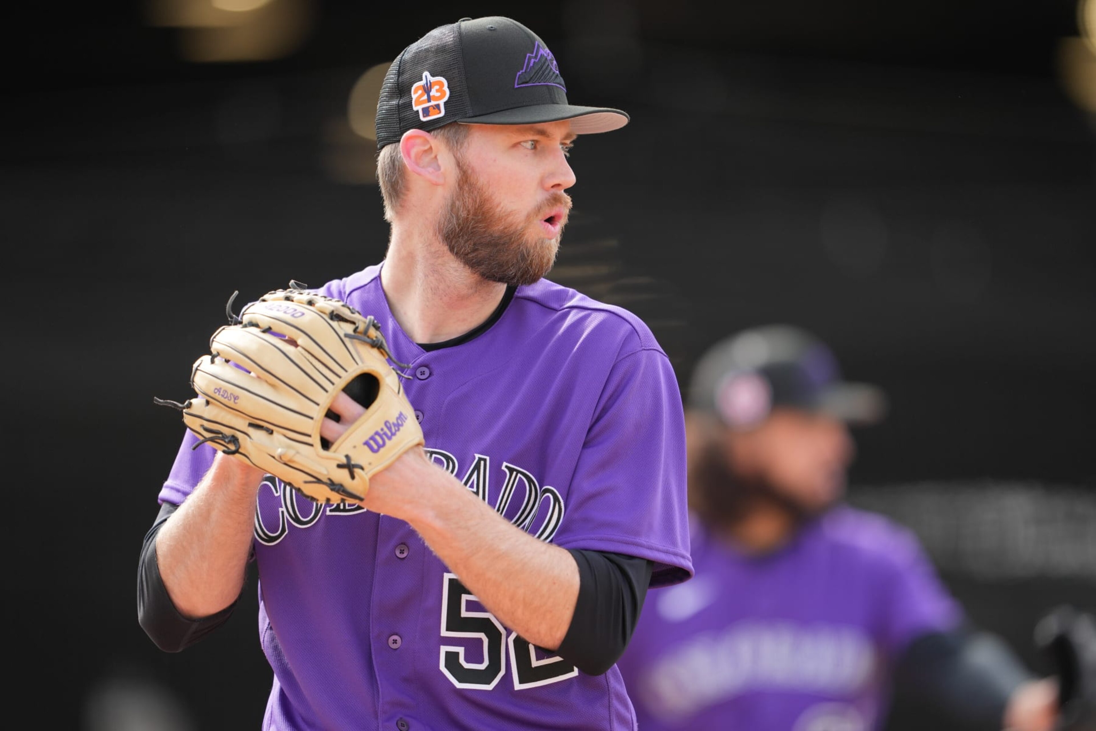 SCOTTSDALE, AZ - FEBRUARY 17: Daniel Bard #52 of the Colorado Rockies throws a bullpen at Salt River Fields at Talking Stick on February 17, 2023 in Scottsdale, Arizona. (Photo by Kyle Cooper/Colorado Rockies/Getty Images) SCOTTSDALE, AZ - FEBRUARY 17: Daniel Bard #52 of the Colorado Rockies throws a bullpen at Salt River Fields at Talking Stick on February 17, 2023 in Scottsdale, Arizona. (Photo by Kyle Cooper/Colorado Rockies/Getty Images)