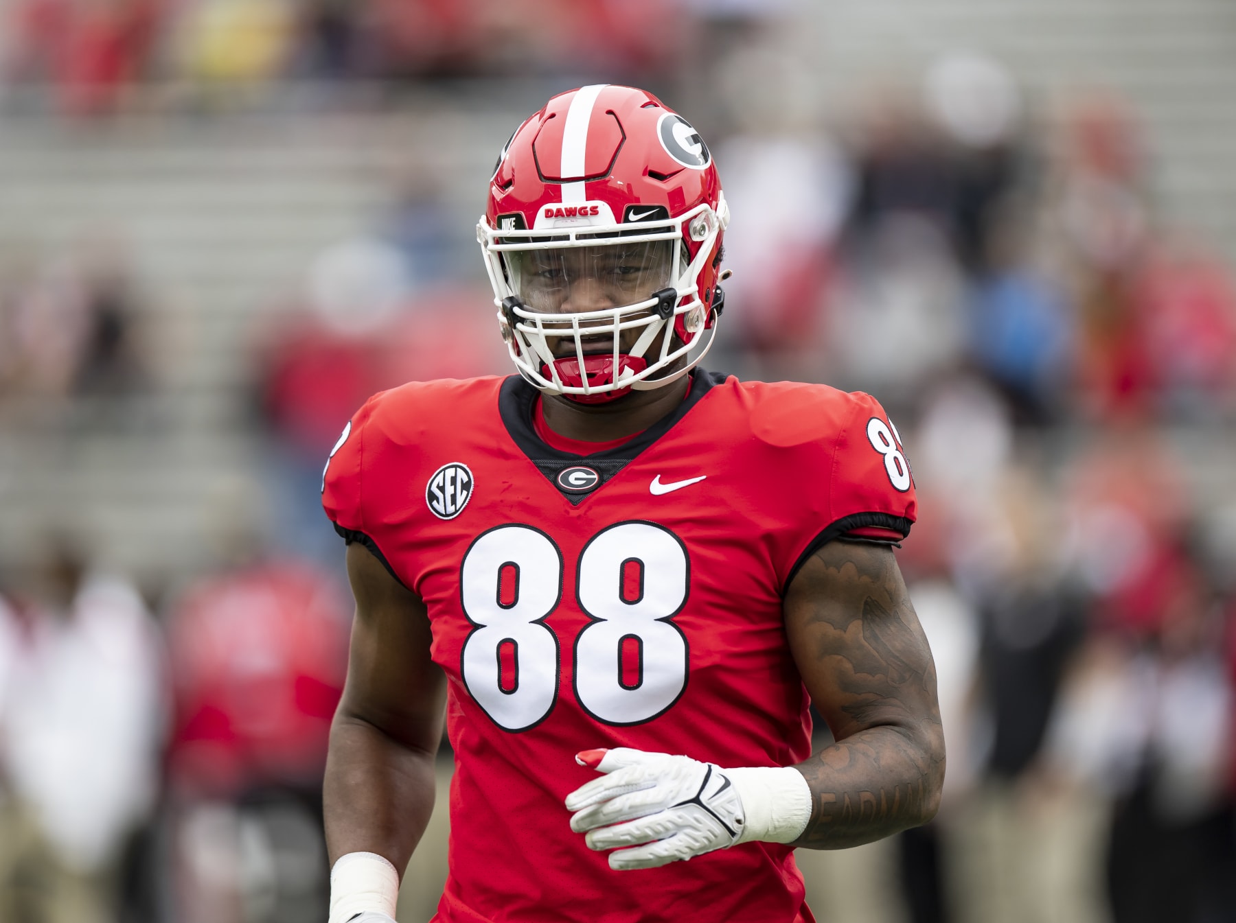 ATHENS, GA - APRIL 16: Jalen Carter #88 before the Georgia Bulldogs Spring game at Sanford Stadium on April 16, 2022 in Athens, Georgia. (Photo by Steve Limentani/ISI Photos/Getty Images)