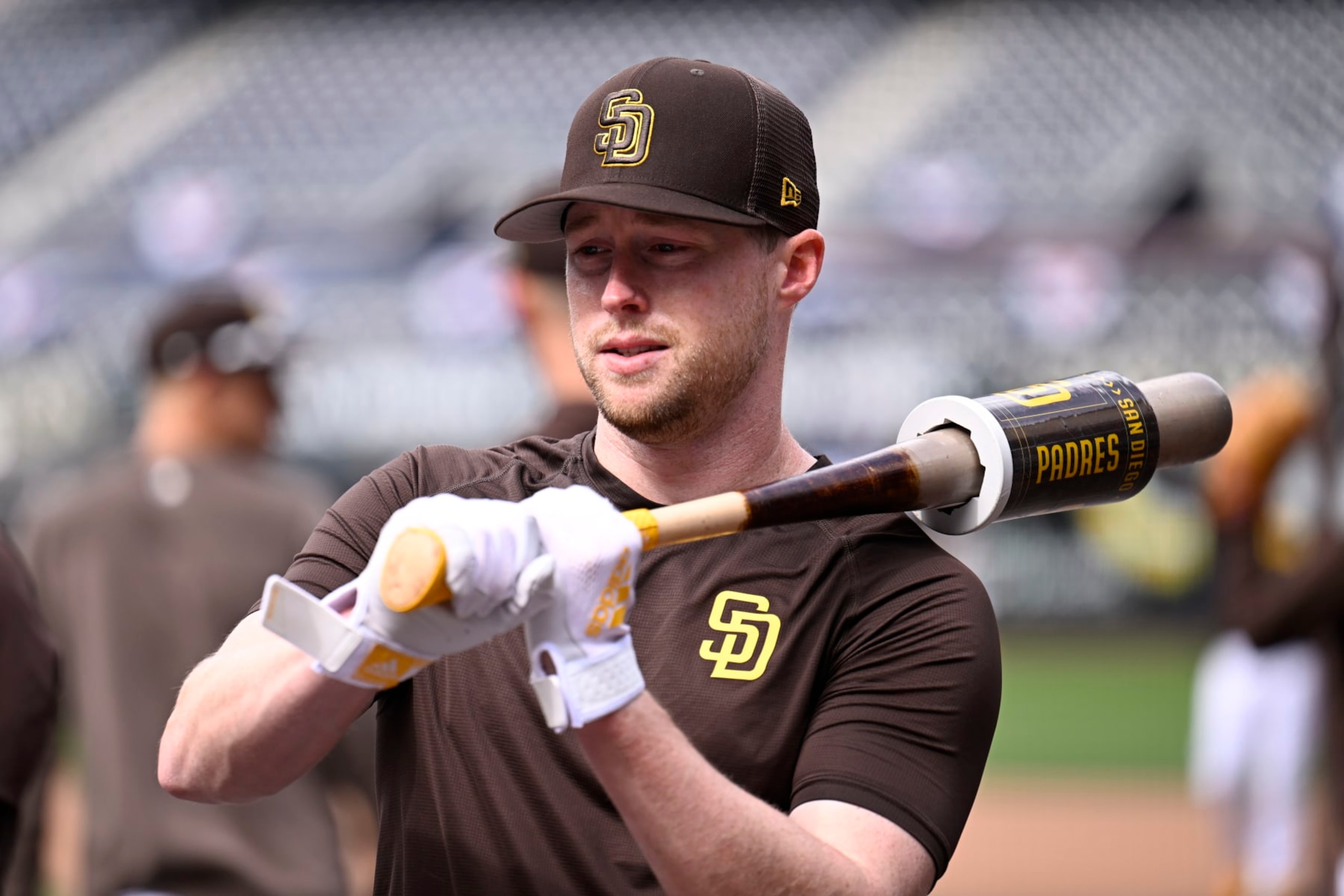 SAN DIEGO, CA - MARCH 30: Jake Cronenworth #9 of the San Diego Padres takes batting practice on opening day of the 2023 Major League Baseball season March 30, 2023 at Petco Park in San Diego, California. The San Diego Padres face the Colorado Rockies. (Photo by Denis Poroy/Getty Images)