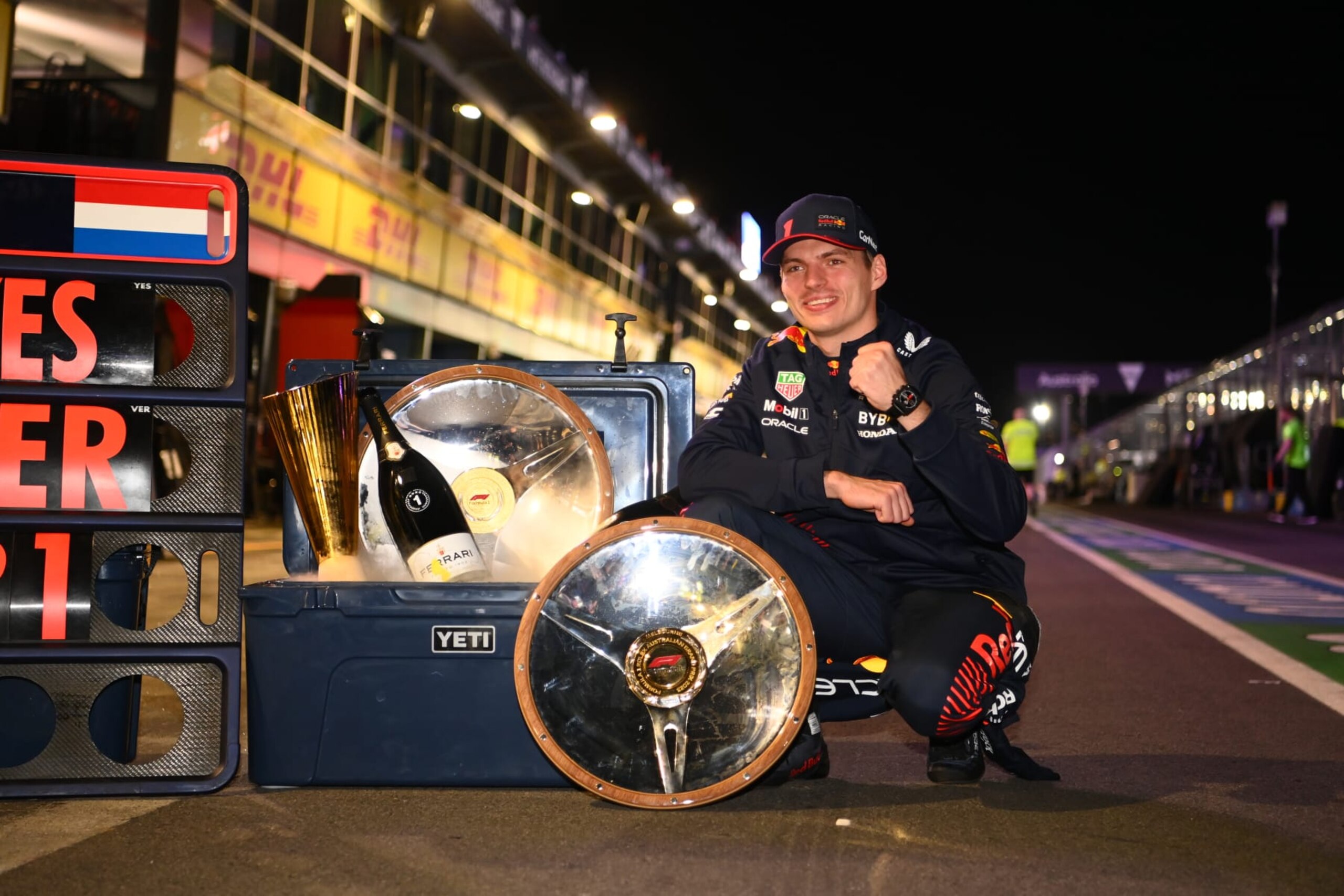 MELBOURNE, AUSTRALIA - APRIL 02: Race winner Max Verstappen of the Netherlands and Oracle Red Bull Racing celebrates after the F1 Grand Prix of Australia at Albert Park Grand Prix Circuit on April 02, 2023 in Melbourne, Australia. (Photo by Quinn Rooney/Getty Images)