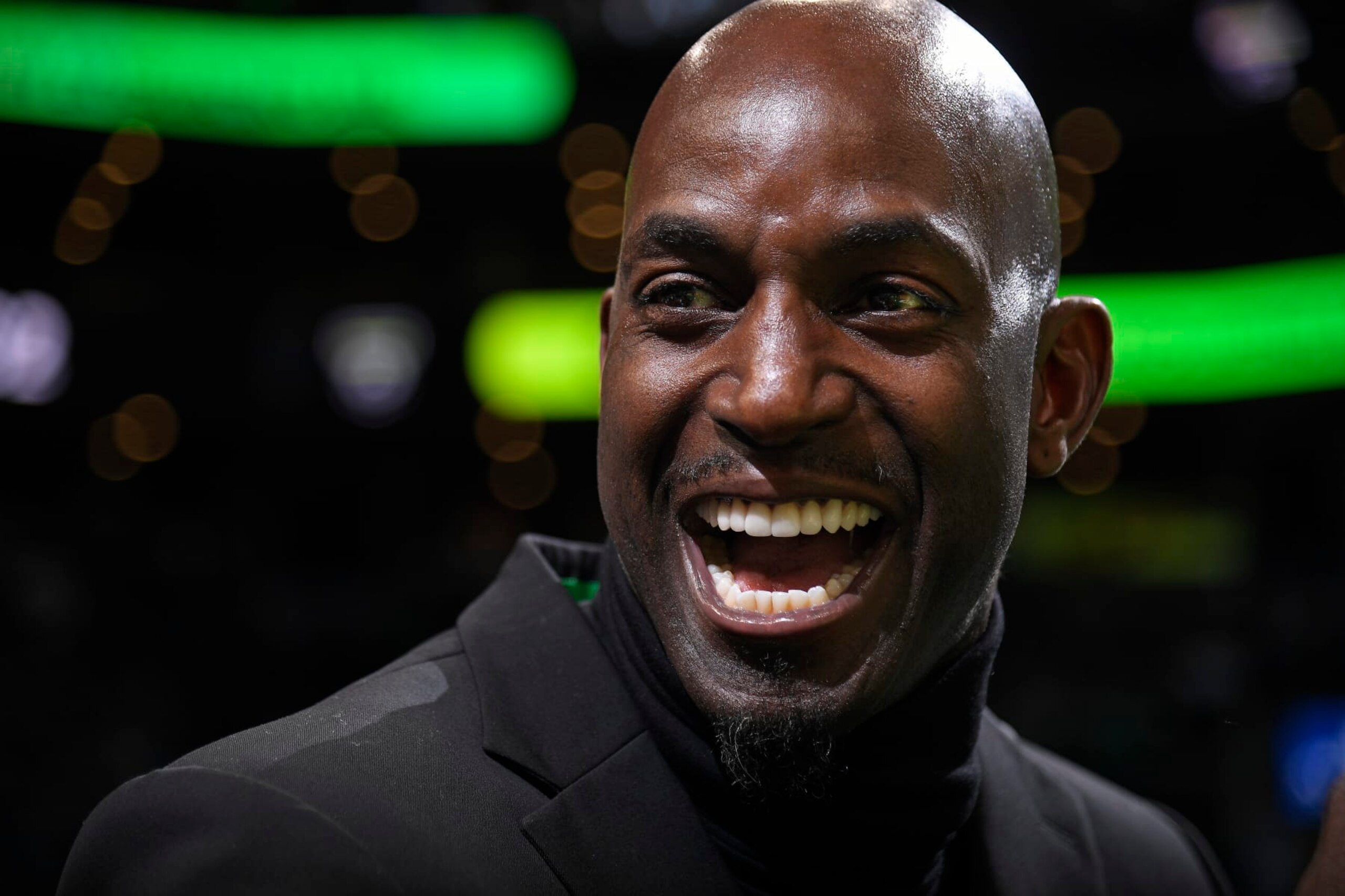 BOSTON, MA - MARCH 13: Former Boston Celtics player, Kevin Garnett smiles during his number retirement ceremony on March 13, 2022 at the TD Garden in Boston, Massachusetts.  NOTE TO USER: User expressly acknowledges and agrees that, by downloading and or using this photograph, User is consenting to the terms and conditions of the Getty Images License Agreement. Mandatory Copyright Notice: Copyright 2022 NBAE  (Photo by Brian Babineau/NBAE via Getty Images)