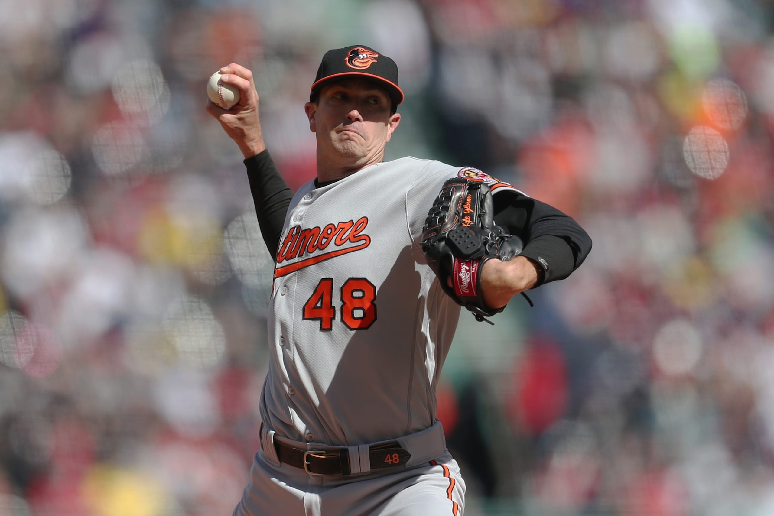 BOSTON, MASSACHUSETTS - MARCH 30: Kyle Gibson #48 of the Baltimore Orioles delivers a pitch during the first inning against the Boston Red Sox on Opening Day at Fenway Park on March 30, 2023 in Boston, Massachusetts. (Photo by Paul Rutherford/Getty Images) BOSTON, MASSACHUSETTS - MARCH 30: Kyle Gibson #48 of the Baltimore Orioles delivers a pitch during the first inning against the Boston Red Sox on Opening Day at Fenway Park on March 30, 2023 in Boston, Massachusetts. (Photo by Paul Rutherford/Getty Images)