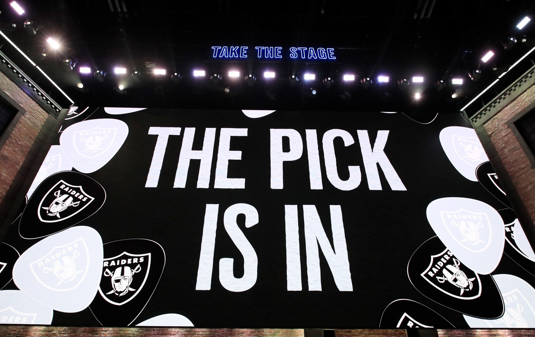 NASHVILLE, TENNESSEE - APRIL 25: A general view of a video board as the Oakland Raiders pick is announced during the first round of the 2019 NFL Draft on April 25, 2019 in Nashville, Tennessee. (Photo by Andy Lyons/Getty Images)