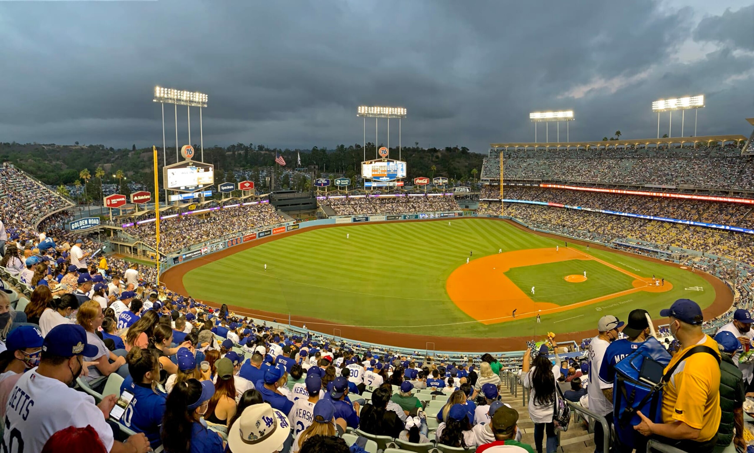 LOS ANGELES, CA - AUGUST 18:  General view of Dodger Stadium during the game between the Los Angeles Dodgers and the Pittsburgh Pirates on August 18, 2021 in Los Angeles, California. (Photo by Jayne Kamin-Oncea/Getty Images)