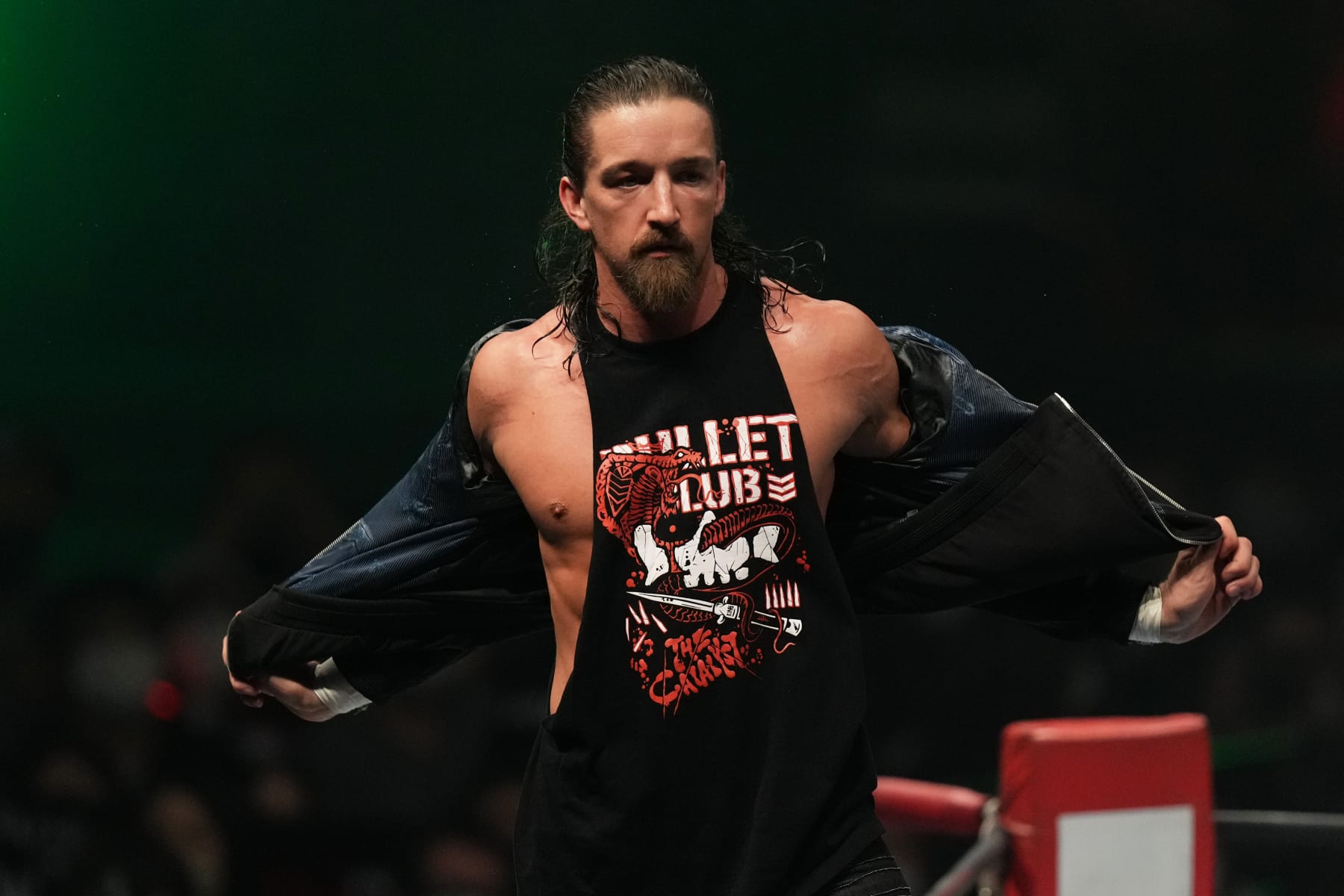 SAPPORO, JAPAN - FEBRUARY 04: Jay White enters the ring during the New Japan Pro-Wrestling at Hokkaido Prefectural Sports Center on February 04, 2023 in Sapporo, Hokkaido, Japan. (Photo by Etsuo Hara/Getty Images)
