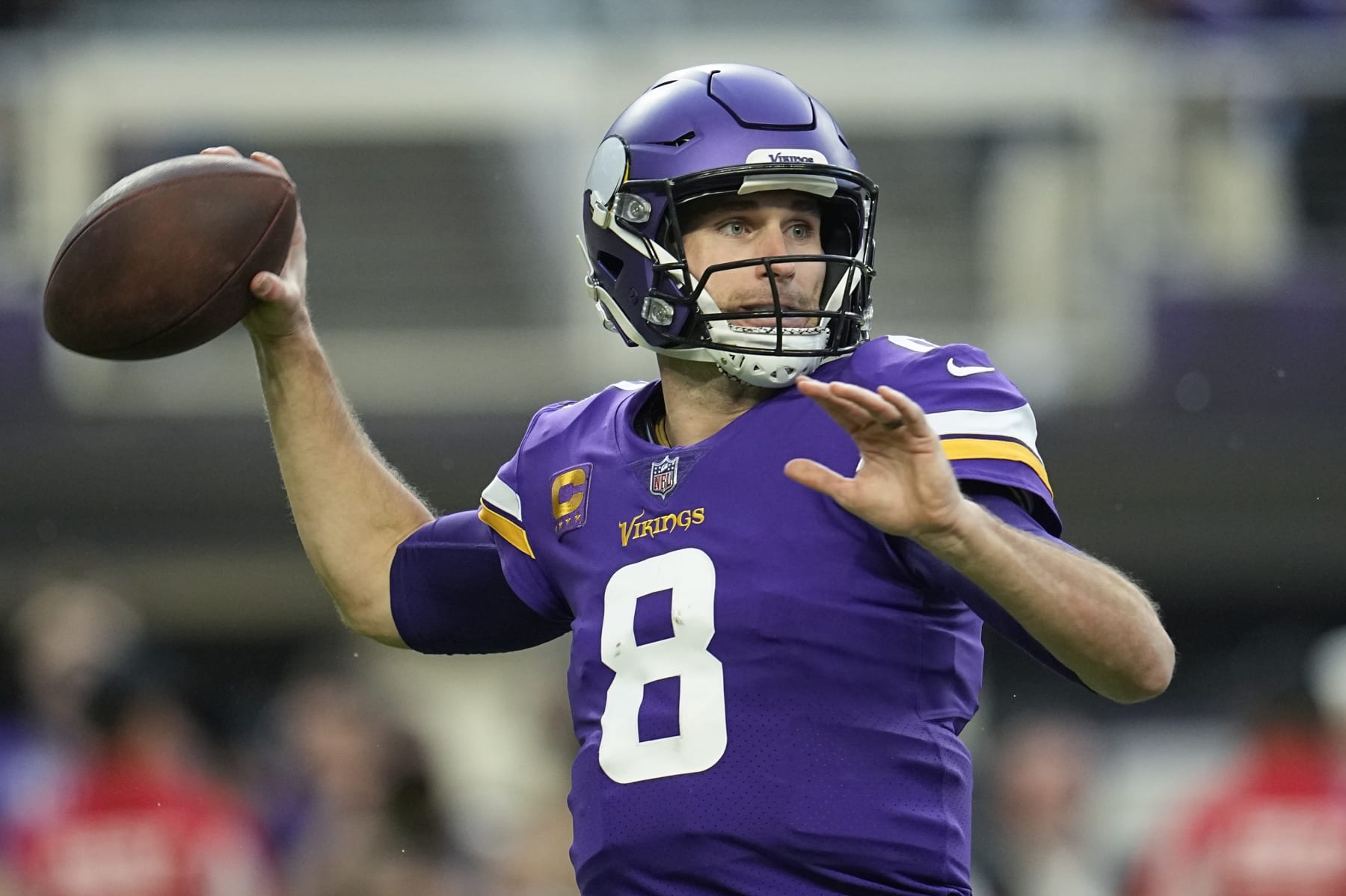 Minnesota Vikings' Kirk Cousins thorws during the first half of an NFL wild card football game against the New York Giants Sunday, Jan. 15, 2023, in Minneapolis. (AP Photo/Abbie Parr)