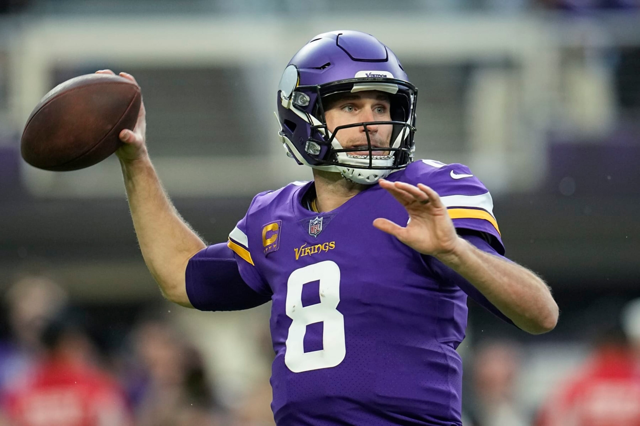 Minnesota Vikings' Kirk Cousins thorws during the first half of an NFL wild card football game against the New York Giants Sunday, Jan. 15, 2023, in Minneapolis. (AP Photo/Abbie Parr)