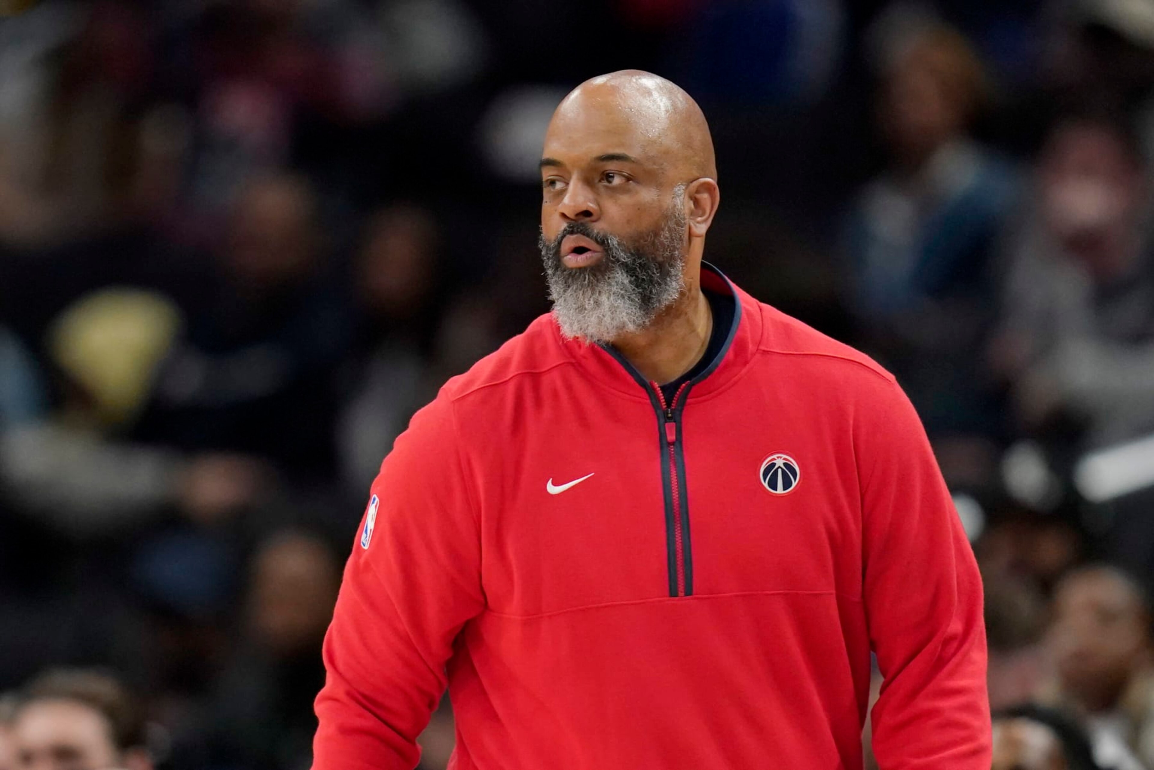 WASHINGTON, DC - MARCH 31: Washington Wizards head coach Wes Unseld Jr. looks on during the game against the Orlando Magic at Capital One Arena on March 31, 2023 in Washington, DC. NOTE TO USER: User expressly acknowledges and agrees that, by downloading and or using this photograph, User is consenting to the terms and conditions of the Getty Images License Agreement. (Photo by Jess Rapfogel/Getty Images) WASHINGTON, DC - MARCH 31: Washington Wizards head coach Wes Unseld Jr. looks on during the game against the Orlando Magic at Capital One Arena on March 31, 2023 in Washington, DC. NOTE TO USER: User expressly acknowledges and agrees that, by downloading and or using this photograph, User is consenting to the terms and conditions of the Getty Images License Agreement. (Photo by Jess Rapfogel/Getty Images)