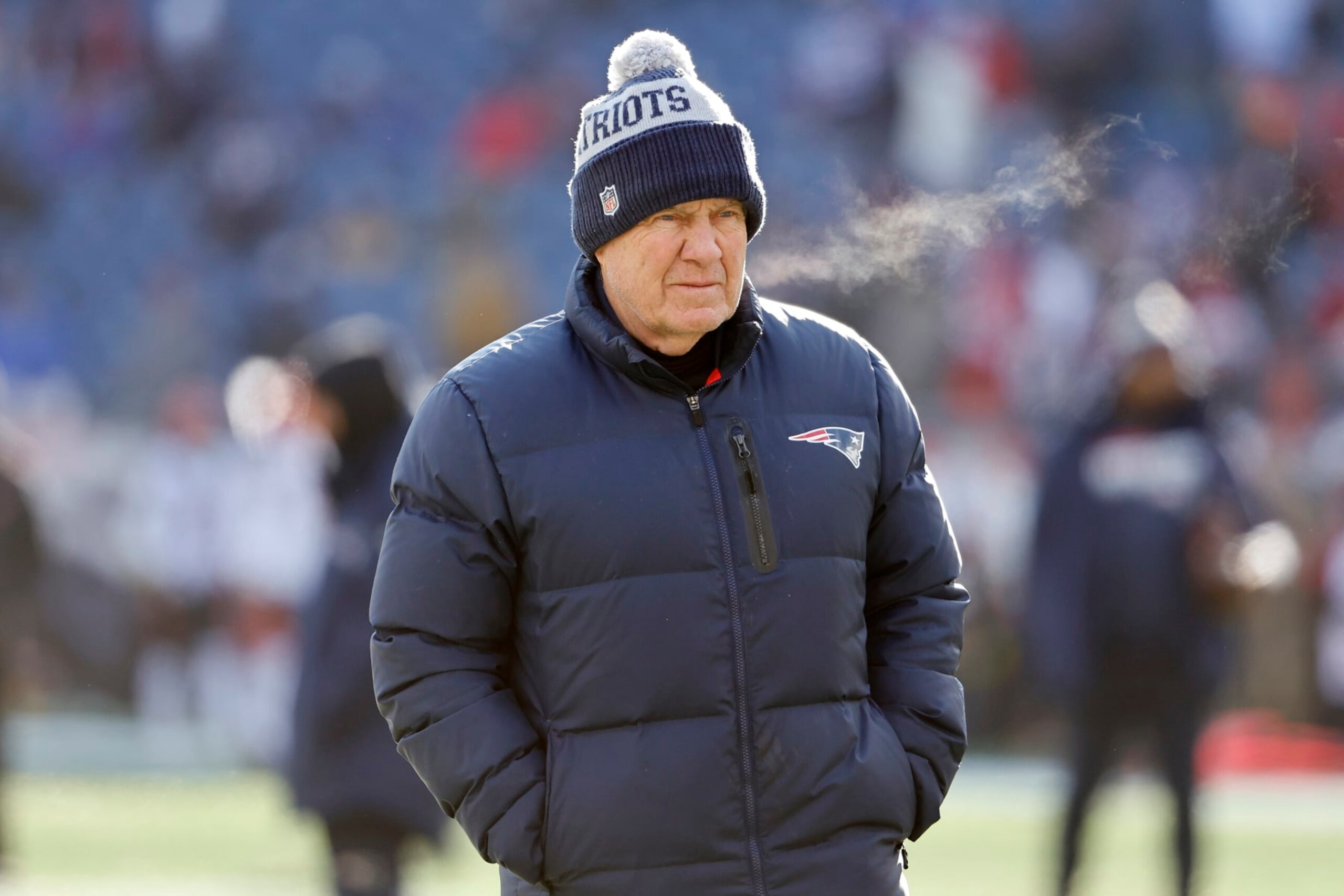 FOXBOROUGH, MA - DECEMBER 24: Head coach Bill Belichick of the New England Patriots before the game between the New England Patriots and the Cincinnati Bengals at Gillette Stadium on December 24, 2022 in Foxborough, Massachusetts.(Photo By Winslow Townson/Getty Images)