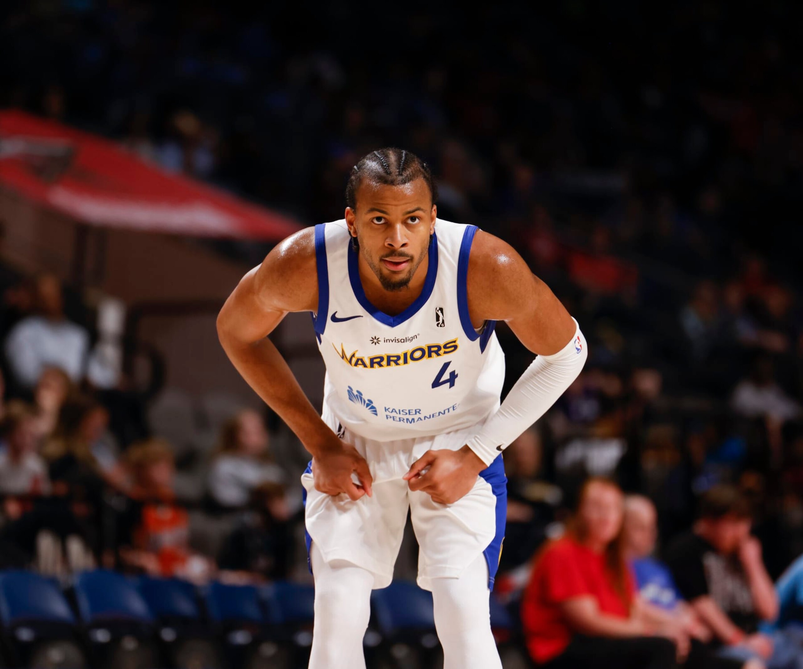 BIRMINGHAM, AL - Mach 7: Moses Moody #4 of the Santa Cruz Warriors looks on in the third quarter against the Birmingham Squadron at Legacy Arena in Birmingham, AL on March 7, 2023 NOTE TO USER: User expressly acknowledges and agrees that, by downloading and or using this photograph, user is consenting to the terms and conditions of Getty Images License Agreement. Mandatory Copyright Notice: Copyright 2023 NBAE (Photo by Mercedes Oliver/NBAE via Getty Images) BIRMINGHAM, AL - Mach 7: Moses Moody #4 of the Santa Cruz Warriors looks on in the third quarter against the Birmingham Squadron at Legacy Arena in Birmingham, AL on March 7, 2023 NOTE TO USER: User expressly acknowledges and agrees that, by downloading and or using this photograph, user is consenting to the terms and conditions of Getty Images License Agreement. Mandatory Copyright Notice: Copyright 2023 NBAE (Photo by Mercedes Oliver/NBAE via Getty Images)