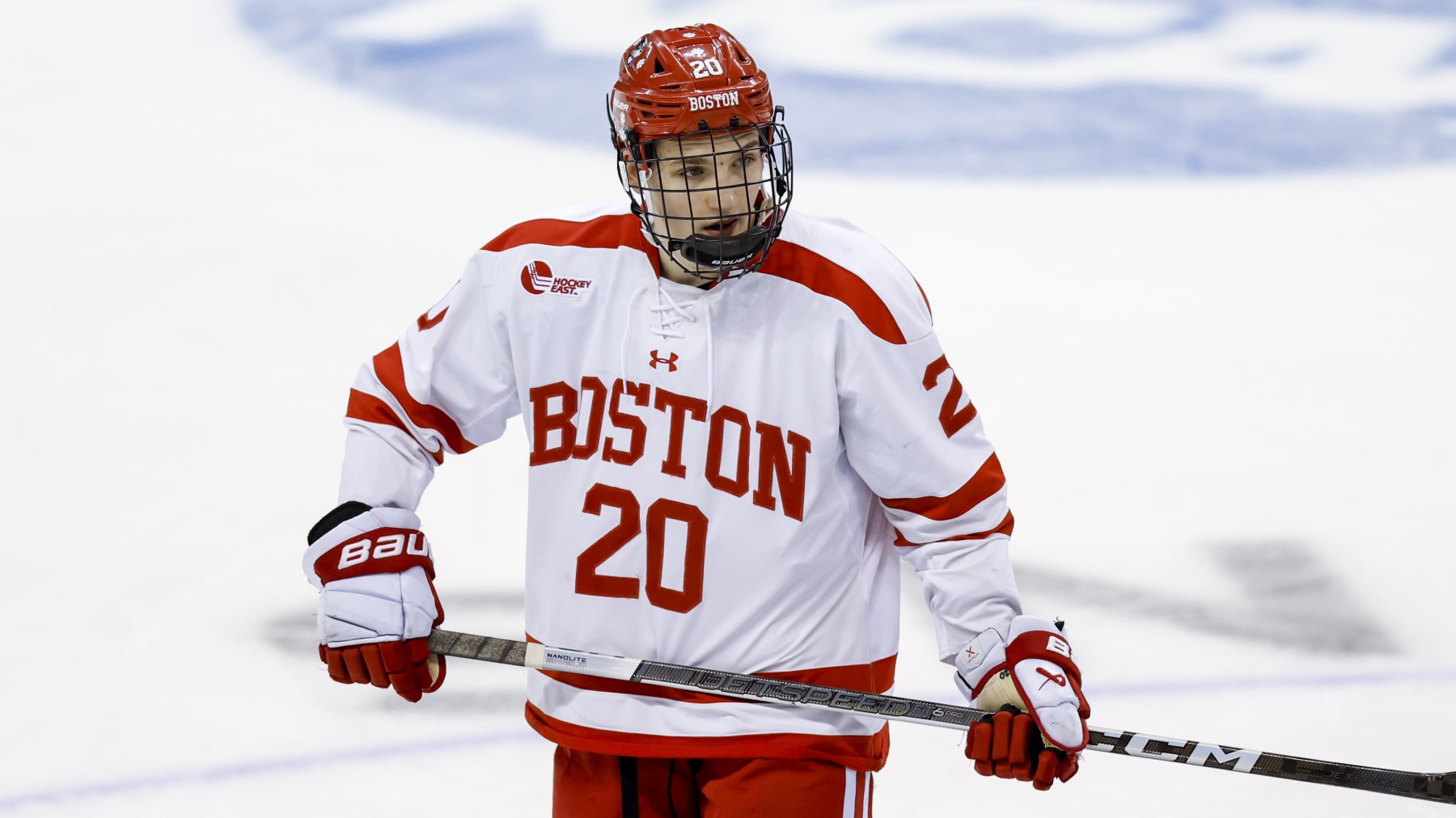 Boston University defenseman Lane Hutson (20) skates during the second period of an NCAA hockey game against Western Michigan University on Thursday, March 23, 2023, in Manchester, N.H. (AP Photo/Greg M. Cooper)