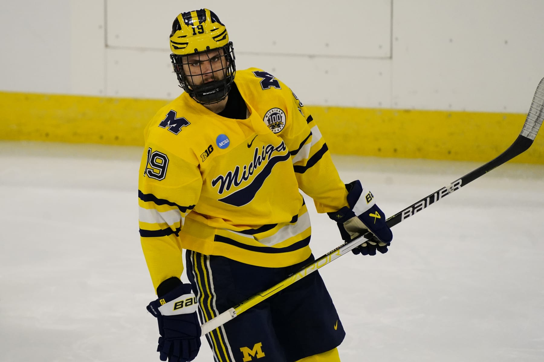 ALLENTOWN, PA - MARCH 26: Michigan Wolverines Forward Adam Fantilli (19) prior to the 2023 NCAA Division I Mens Ice Hockey Regional Final between the Penn State Nittany Lions and the Michigan Wolverines on March 26, 2023, at the PPL Center in Allentown, PA. (Photo by Gregory Fisher/Icon Sportswire via Getty Images)