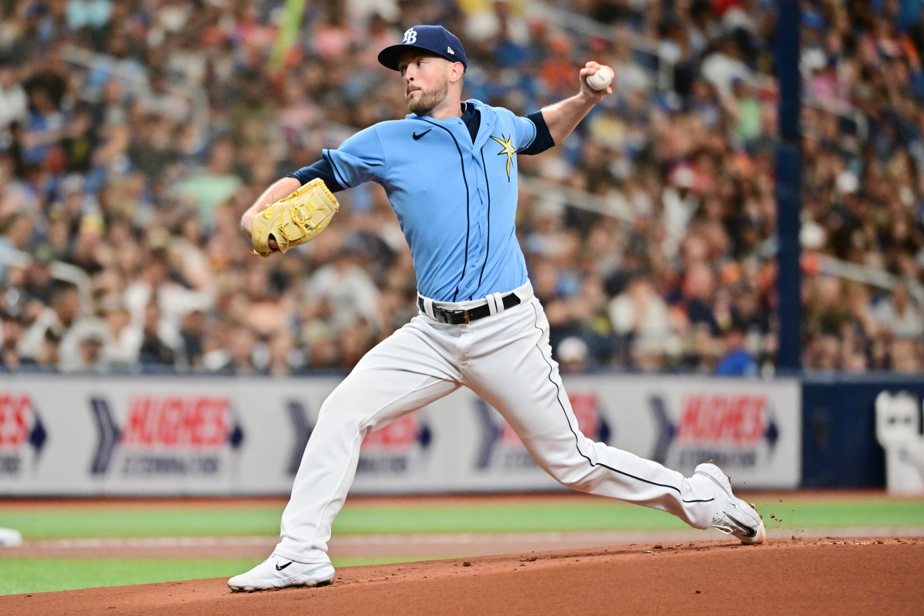 ST PETERSBURG, FLORIDA - APRIL 02: Jeffrey Springs #59 of the Tampa Bay Rays delivers a pitch to the Detroit Tigers in the first inning at Tropicana Field on April 02, 2023 in St Petersburg, Florida. (Photo by Julio Aguilar/Getty Images)