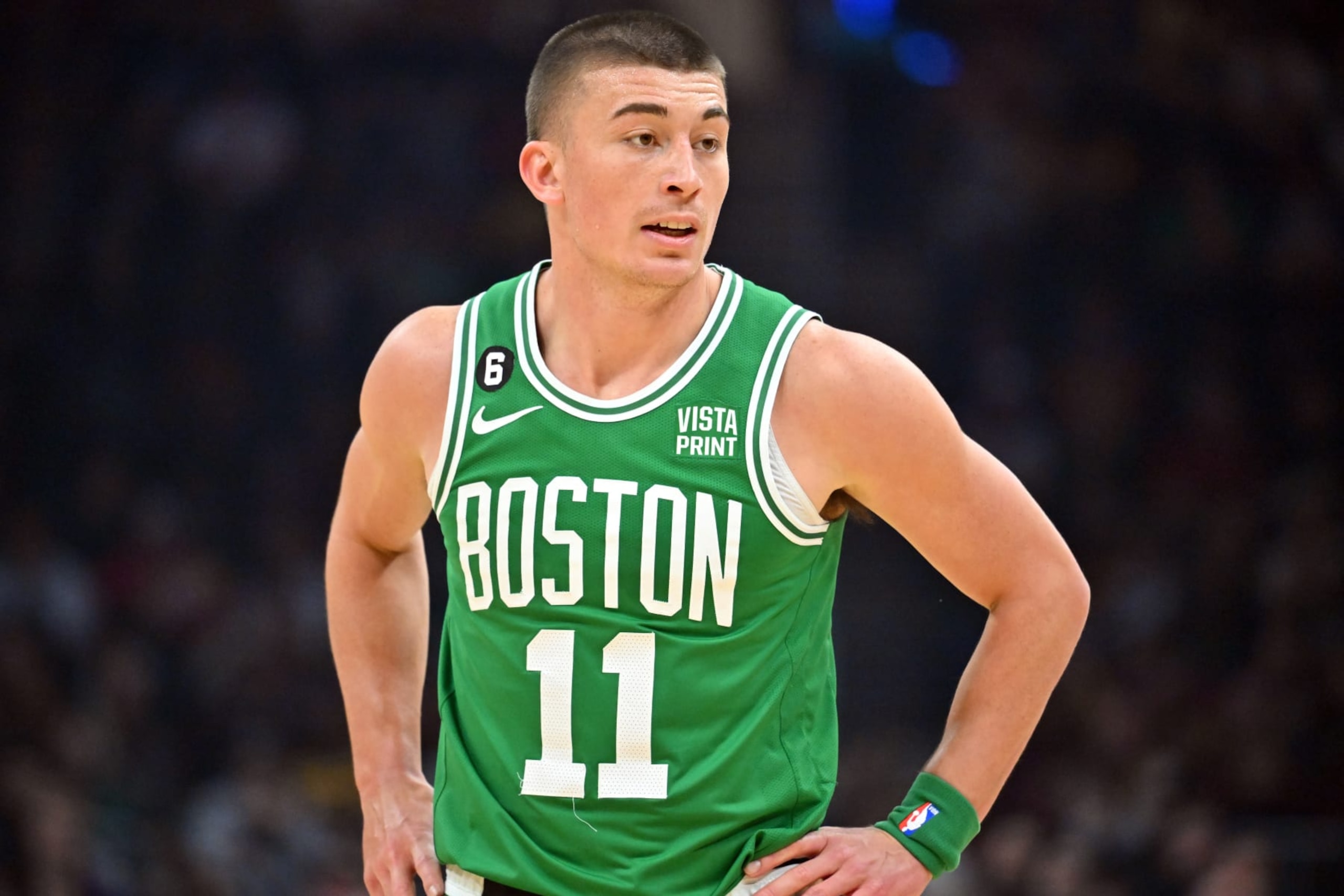 CLEVELAND, OHIO - MARCH 06: Payton Pritchard #11 of the Boston Celtics reacts during the second quarter against the Cleveland Cavaliers at Rocket Mortgage Fieldhouse on March 06, 2023 in Cleveland, Ohio. NOTE TO USER: User expressly acknowledges and agrees that, by downloading and or using this photograph, User is consenting to the terms and conditions of the Getty Images License Agreement. (Photo by Jason Miller/Getty Images) CLEVELAND, OHIO - MARCH 06: Payton Pritchard #11 of the Boston Celtics reacts during the second quarter against the Cleveland Cavaliers at Rocket Mortgage Fieldhouse on March 06, 2023 in Cleveland, Ohio. NOTE TO USER: User expressly acknowledges and agrees that, by downloading and or using this photograph, User is consenting to the terms and conditions of the Getty Images License Agreement. (Photo by Jason Miller/Getty Images)