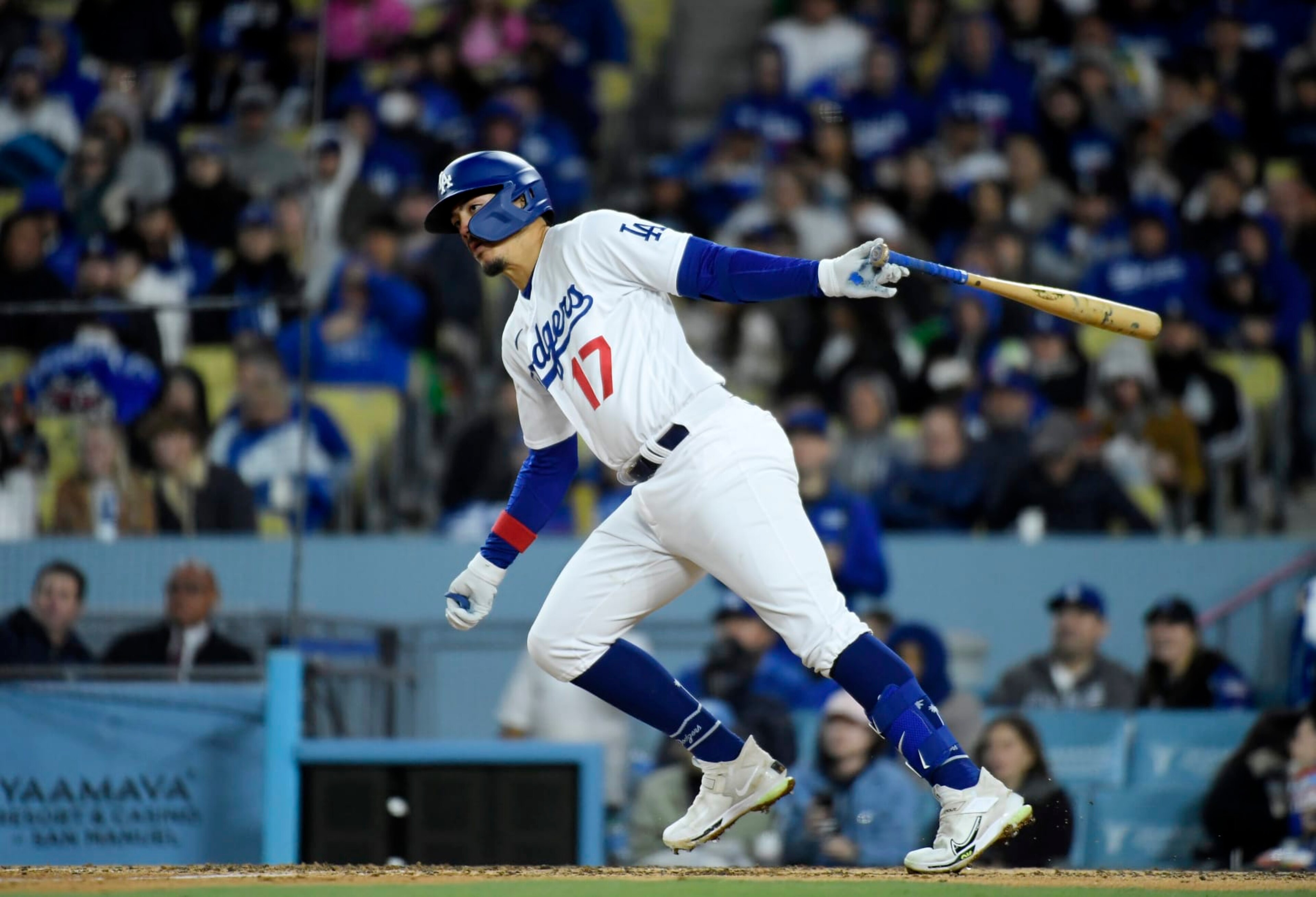 LOS ANGELES, CA - APRIL 03: Miguel Vargas #17 of the Los Angeles Dodgers hits a one run single to score James Outman #33 against relief pitcher Jake Bird #59 of the Colorado Rockies during the fifth inning at Dodger Stadium on April 3, 2023 in Los Angeles, California. (Photo by Kevork Djansezian/Getty Images) LOS ANGELES, CA - APRIL 03: Miguel Vargas #17 of the Los Angeles Dodgers hits a one run single to score James Outman #33 against relief pitcher Jake Bird #59 of the Colorado Rockies during the fifth inning at Dodger Stadium on April 3, 2023 in Los Angeles, California. (Photo by Kevork Djansezian/Getty Images)