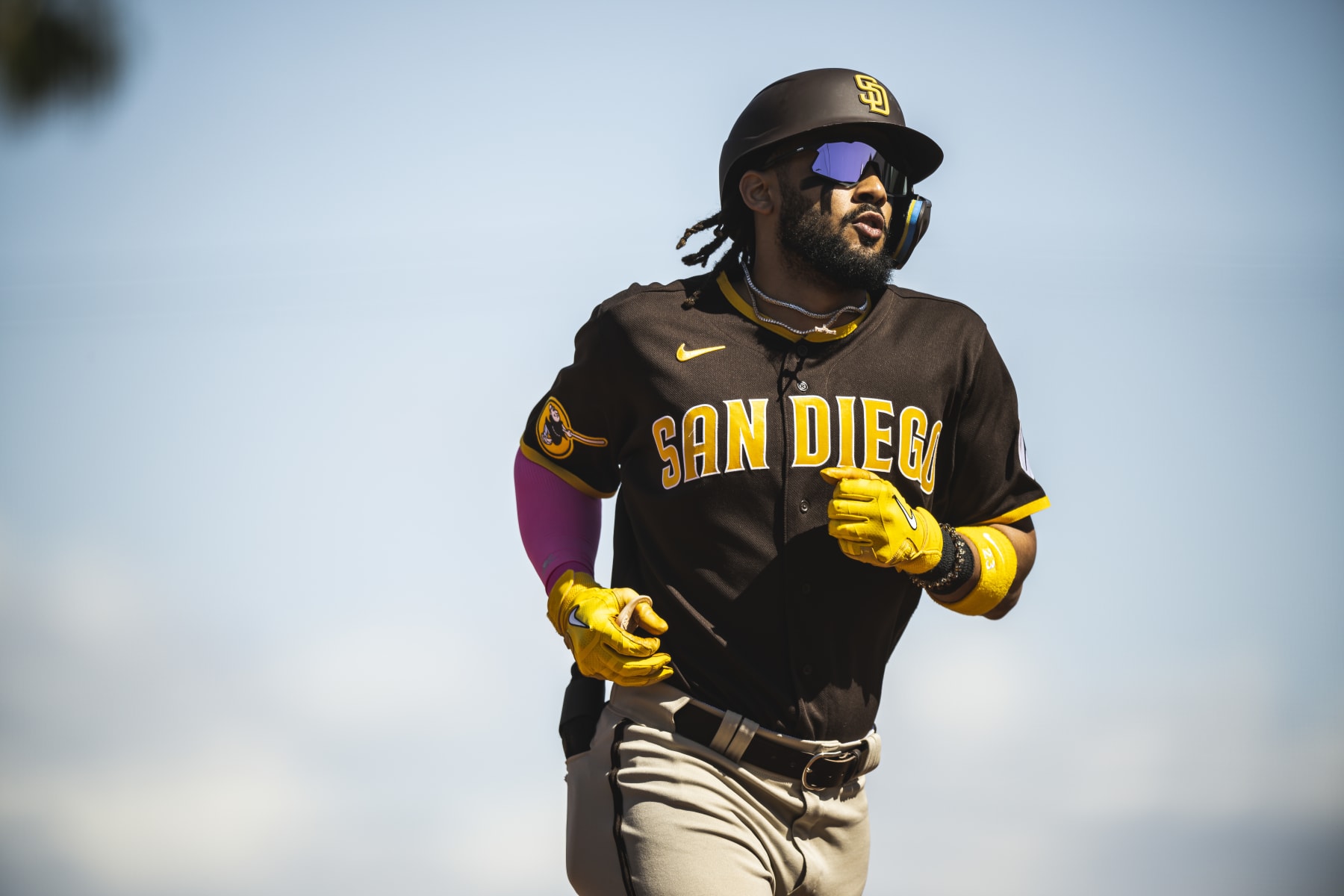 TEMPE, AZ - MARCH 24: Fernando Tatis Jr. #23 of the San Diego Padres jogs around the bases after hitting a home run during a spring training game against the Los Angeles Angels on March 24, 2023 at the Tempe Diablo Stadium in Tempe, Arizona. (Photo by Matt Thomas/San Diego Padres/Getty Images)